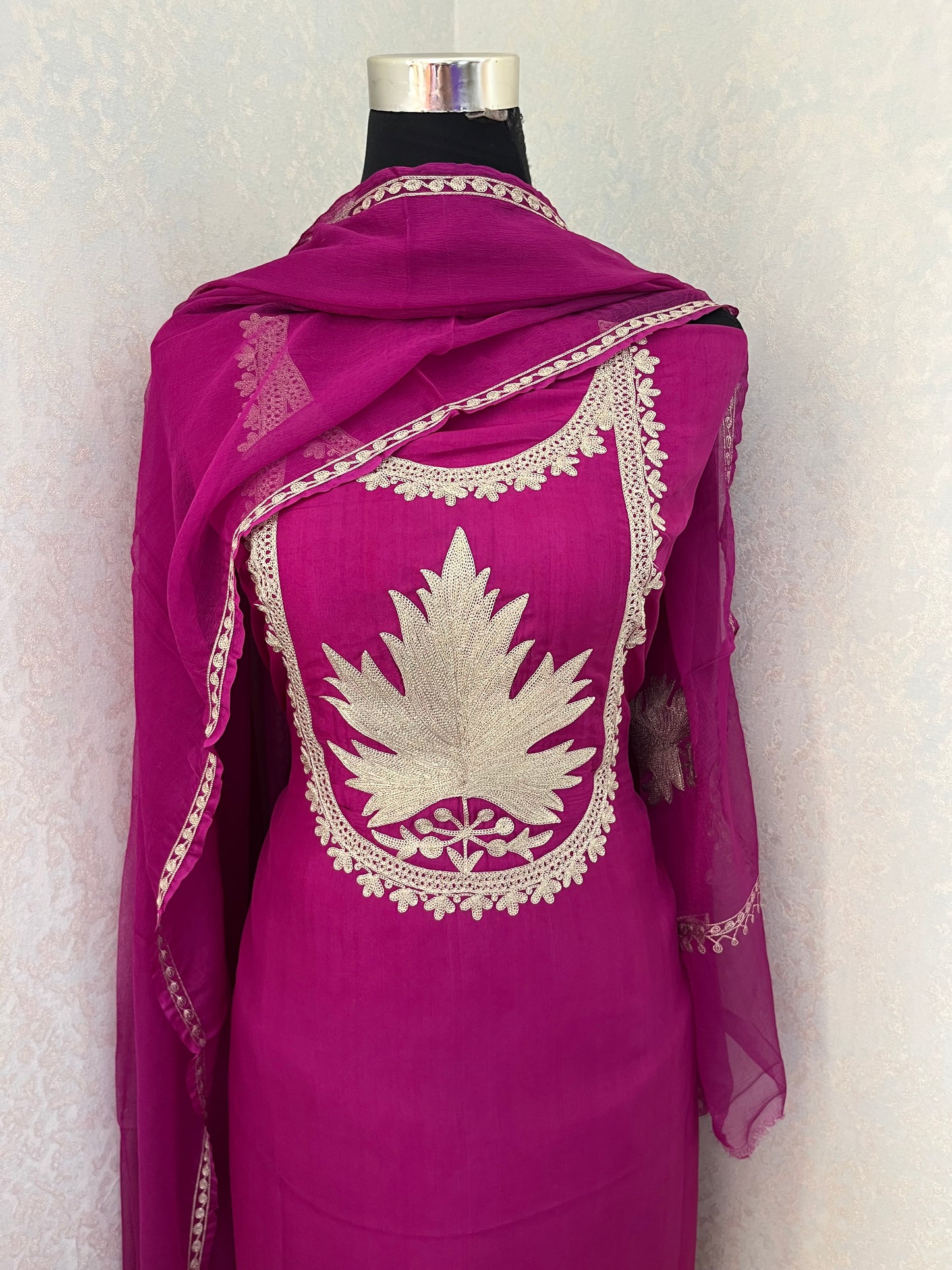Hot pink  Sanam Tilla Embroidered Suit material