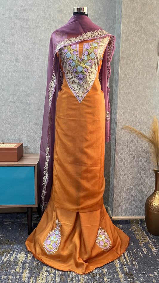 Gold Soft Tissue Kashmiri Suit