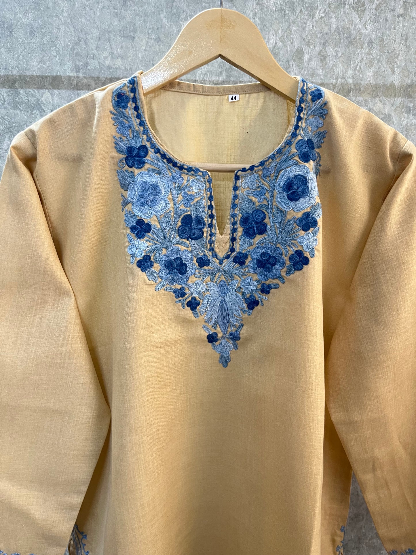 Beige Cotton Aari Work Kurta