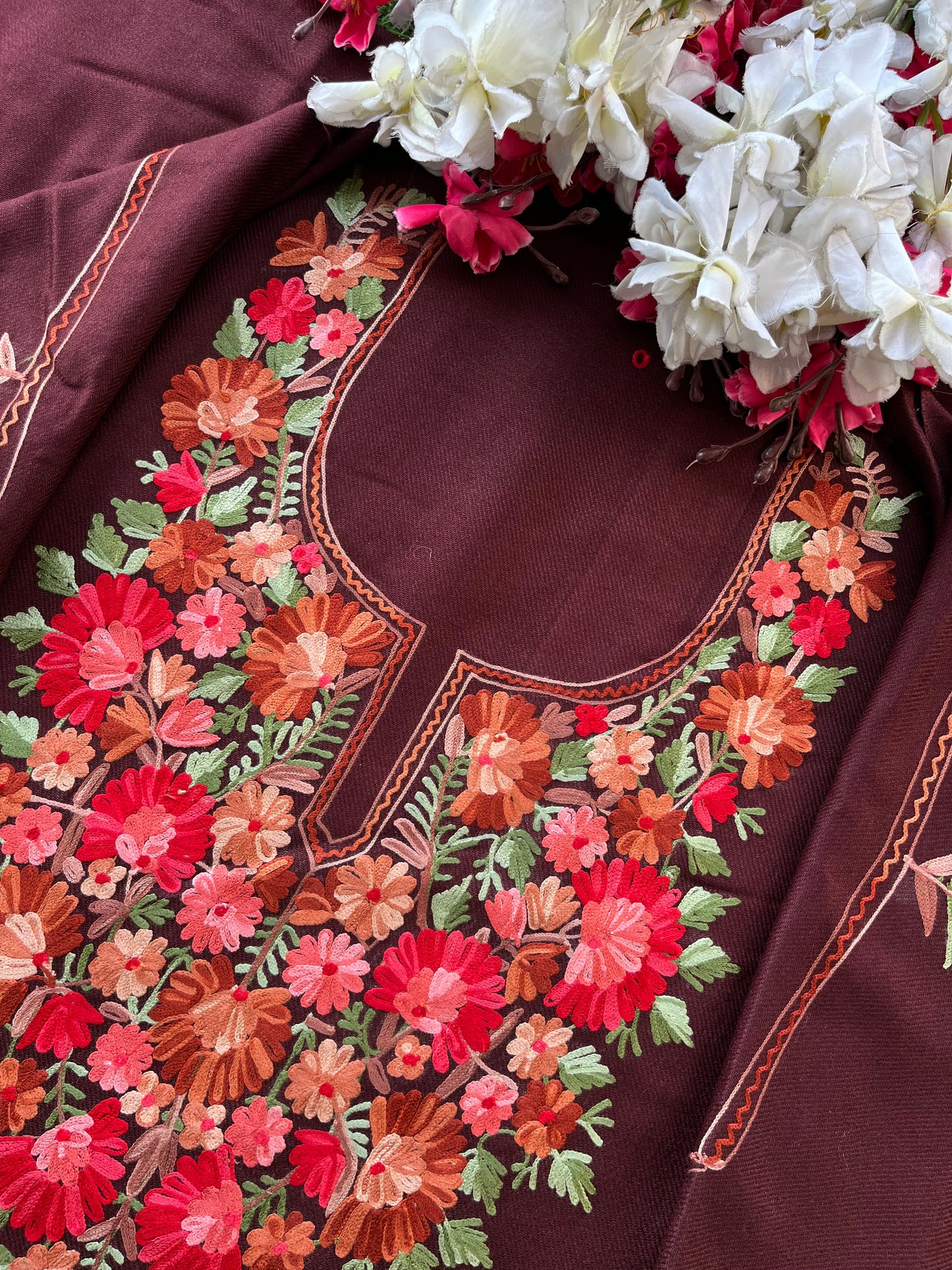 Brown Woollen Aari Embroidered 2pc suit 5mtr