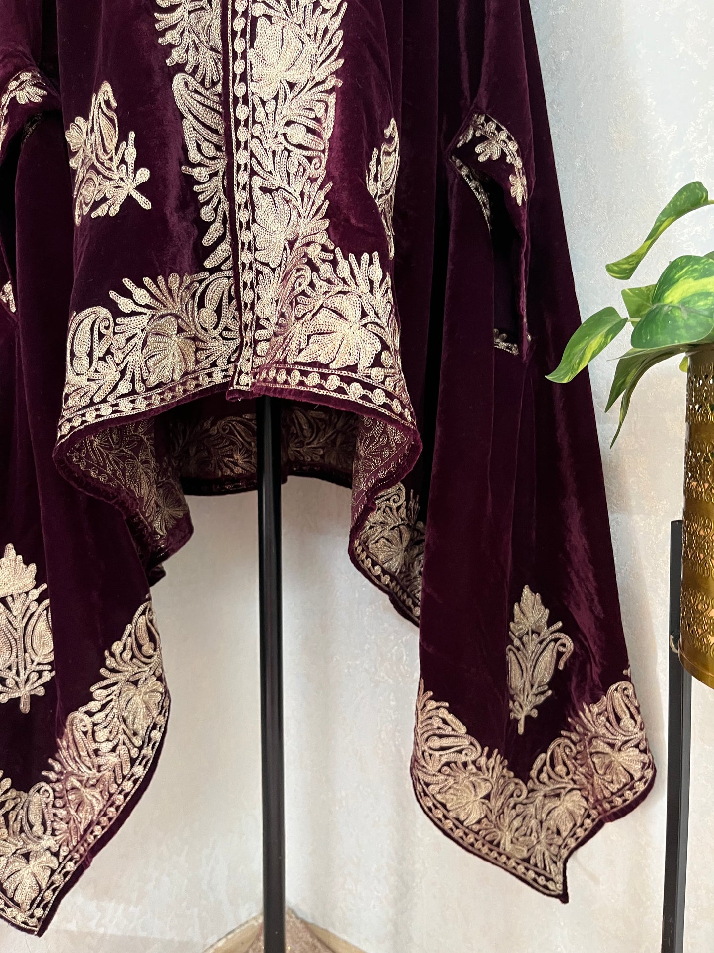 Wine Tilla Embroidered Velvet Cape