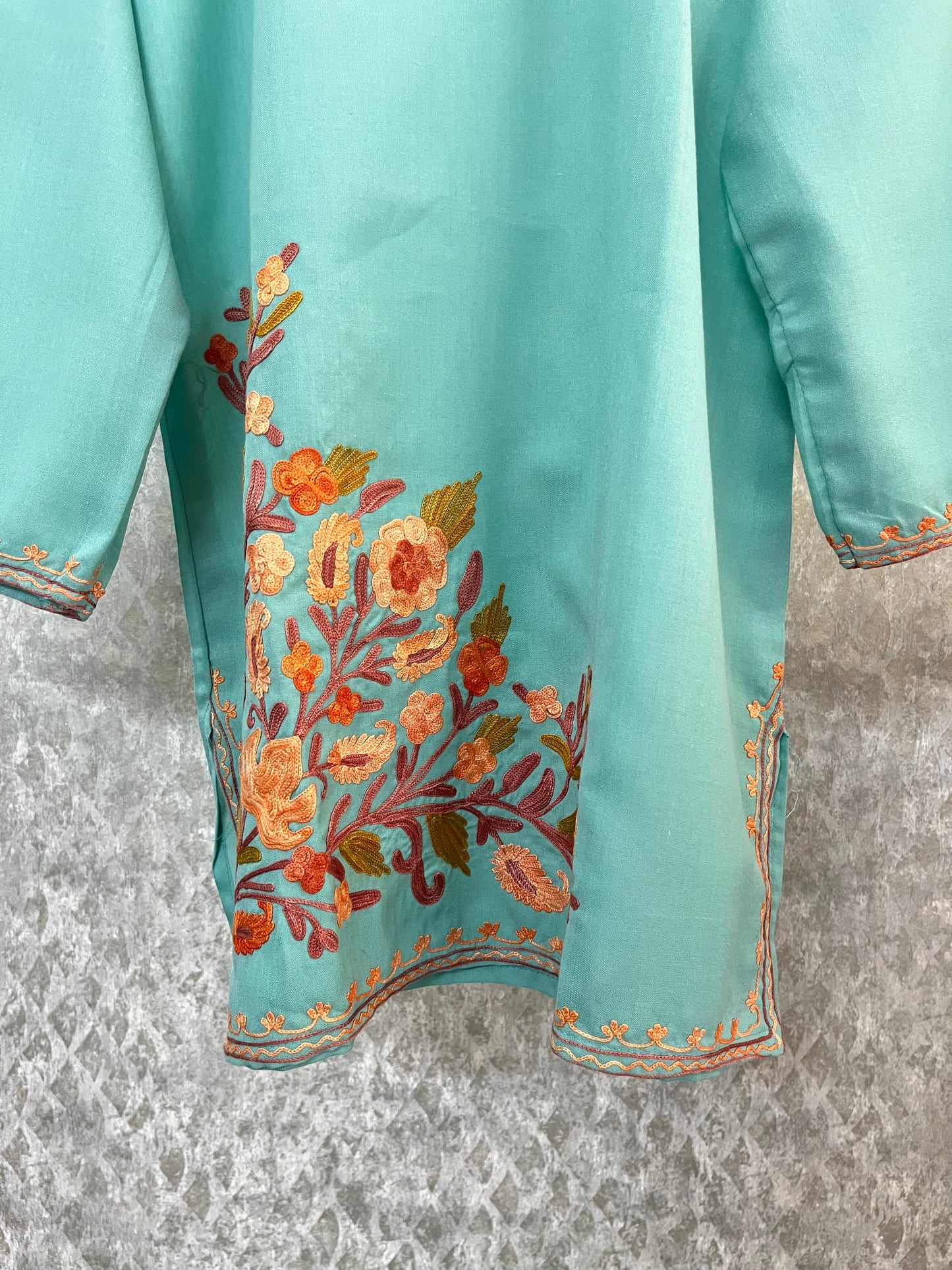 Sky Blue Cotton Aari Work Kurti