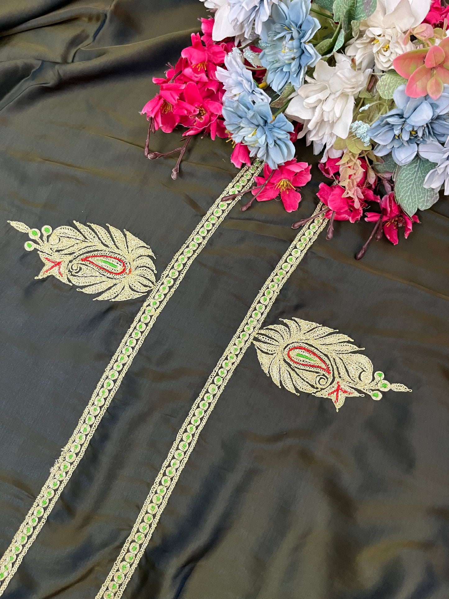 Green Silk Puff Tilla Embroidered Suit