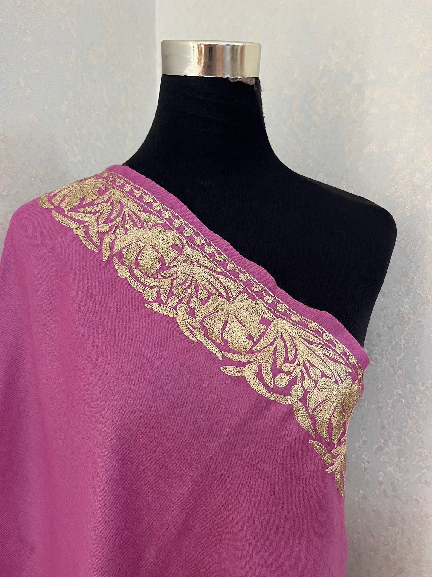 Pink Semi Pashmina Tilla Embroidered stole