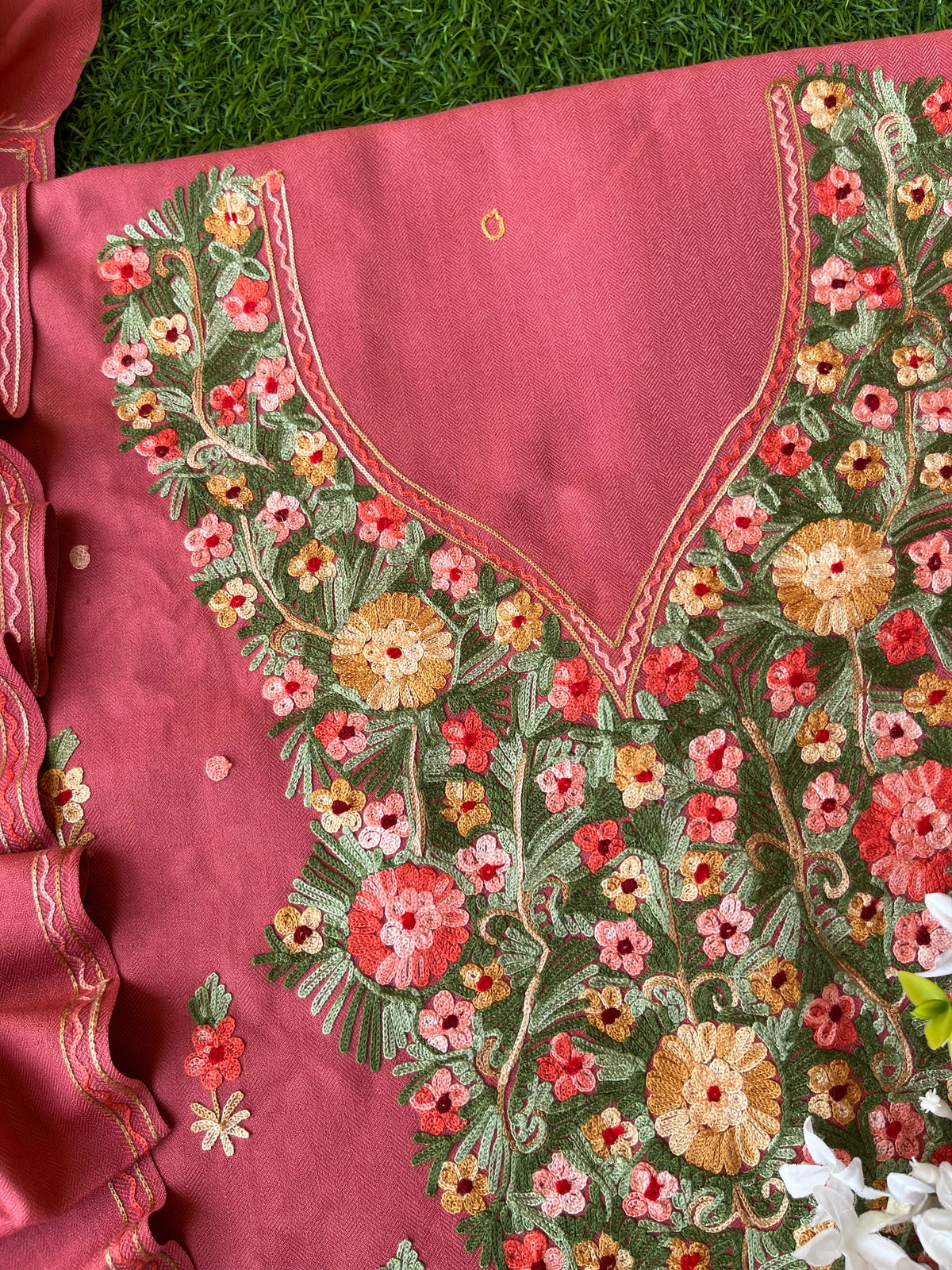 Pink Woollen Aari Embroidered 3pc suit