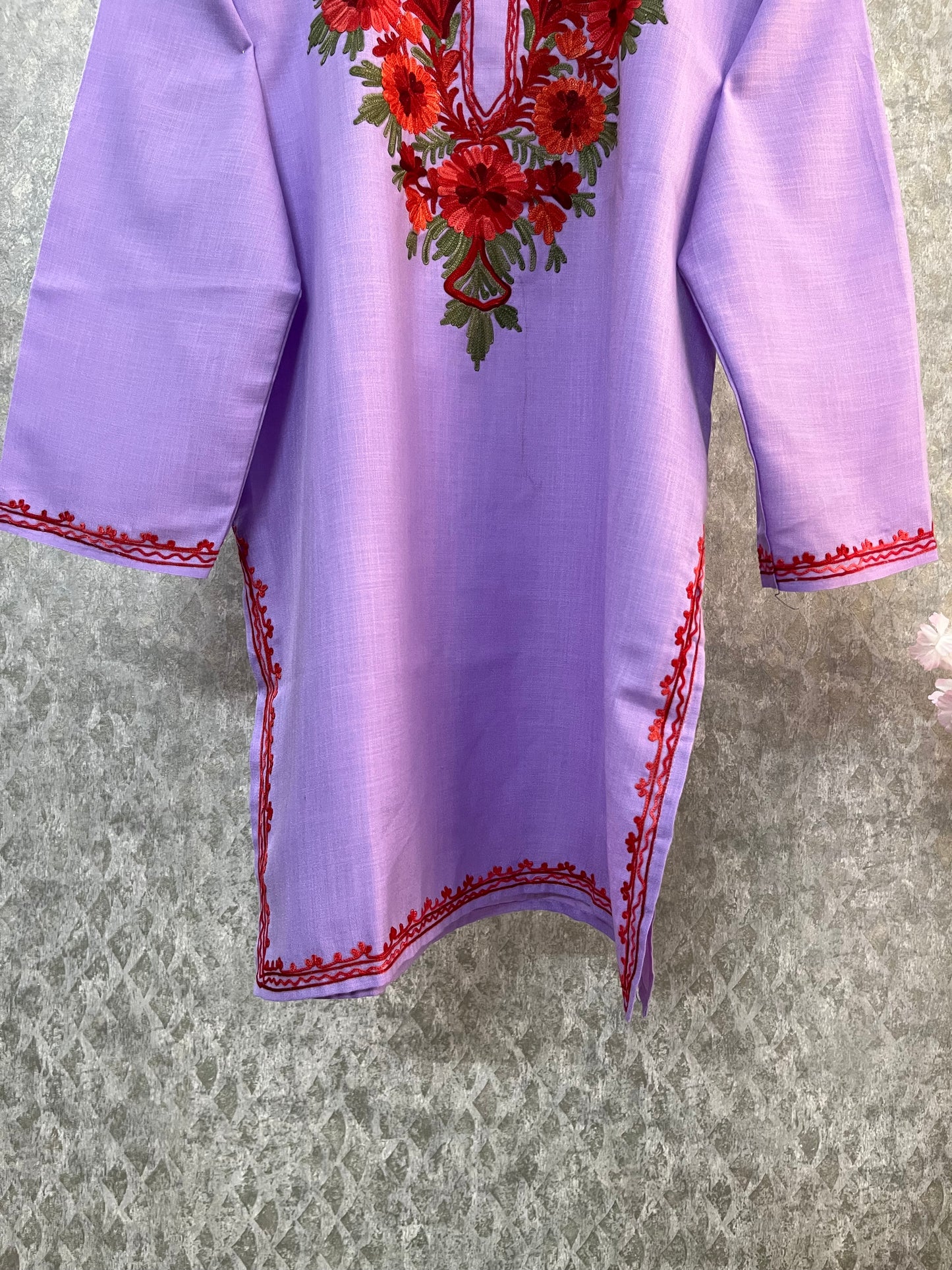 Lavender Cotton Aari Work Kurti