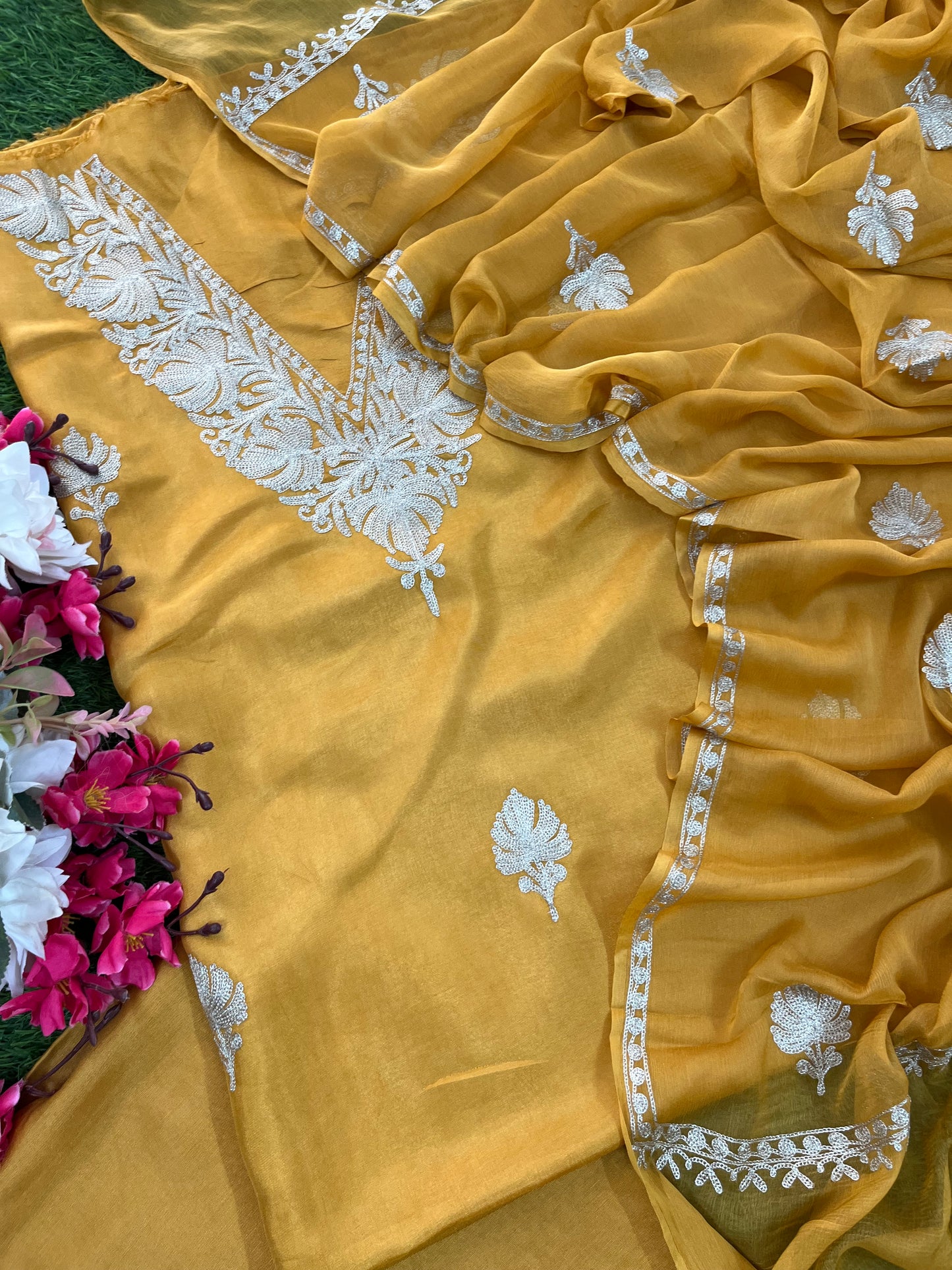 Golden Yellow Silk Tilla Kashmiri Suit