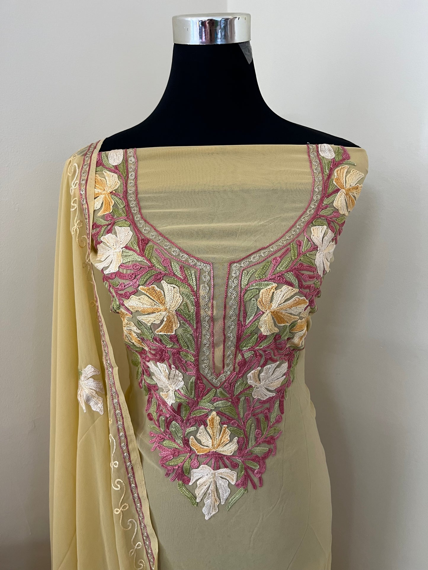 Golden Yellow Georgette Shirt and Dupatta Aari Embroidered Suit