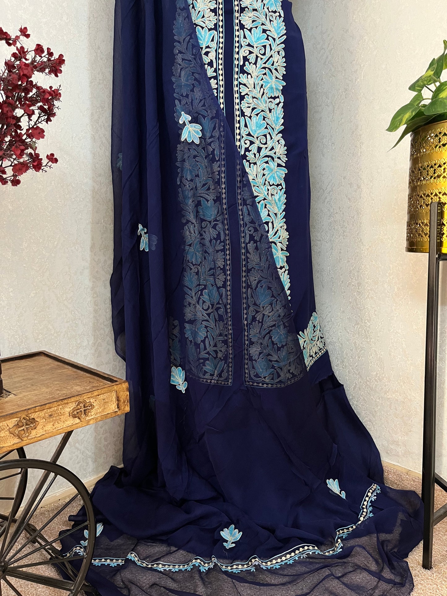 Blue Pure Georgette Achkan Kashmiri Suit
