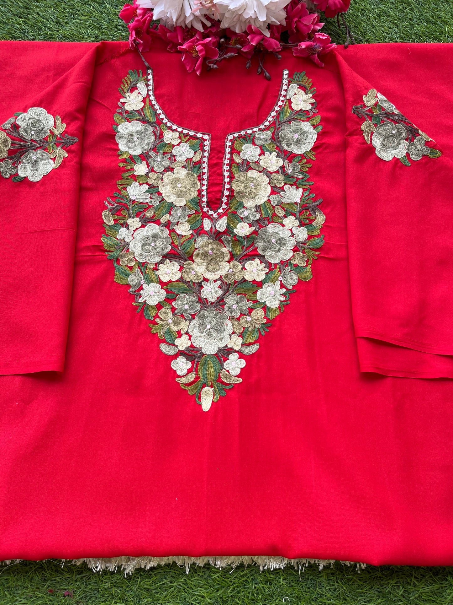 Red Cotton Cord Set (Aari Embroidered)