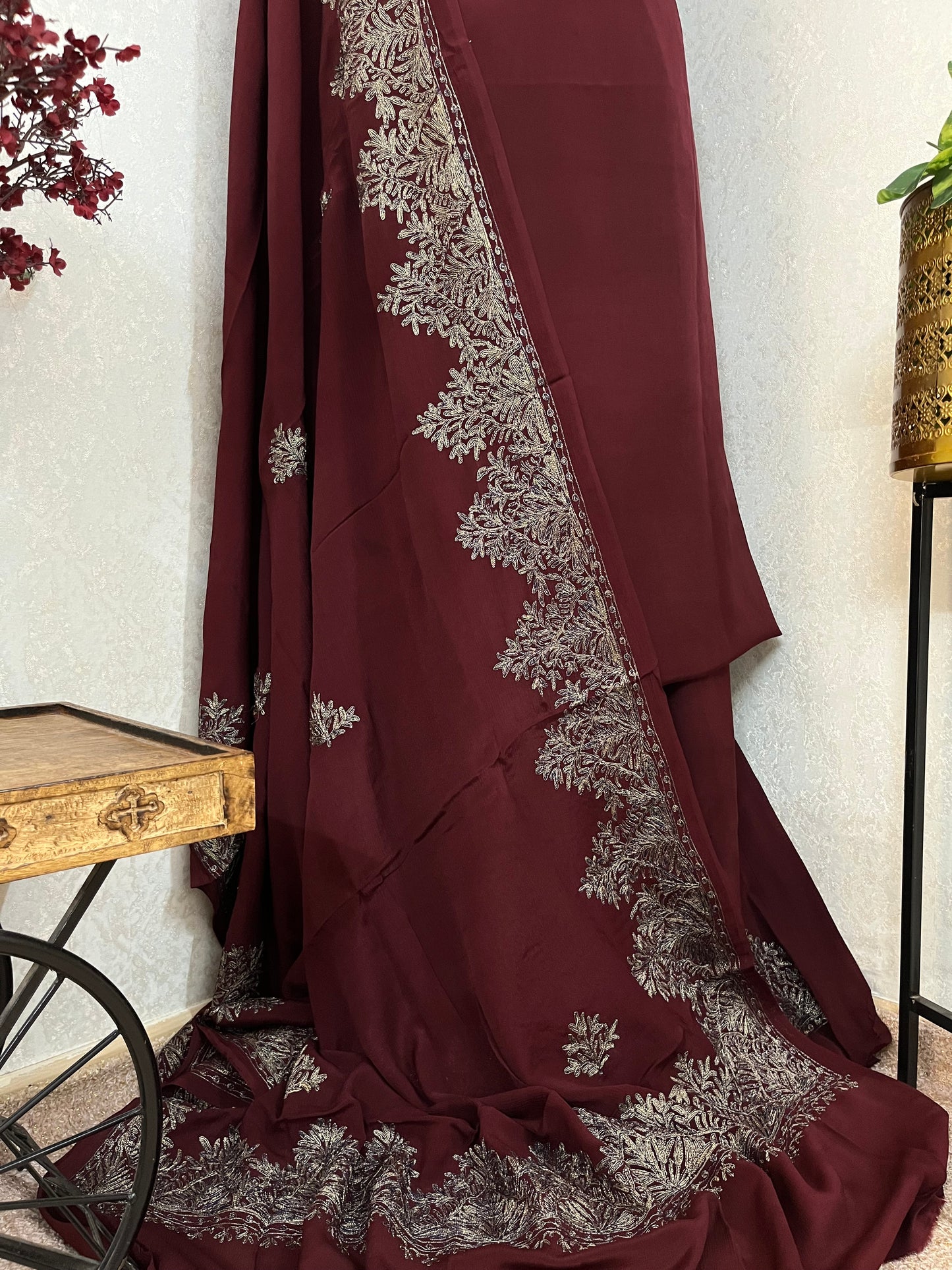 Brown Kalaa’ Crape Jacket Style Kashmiri Suit
