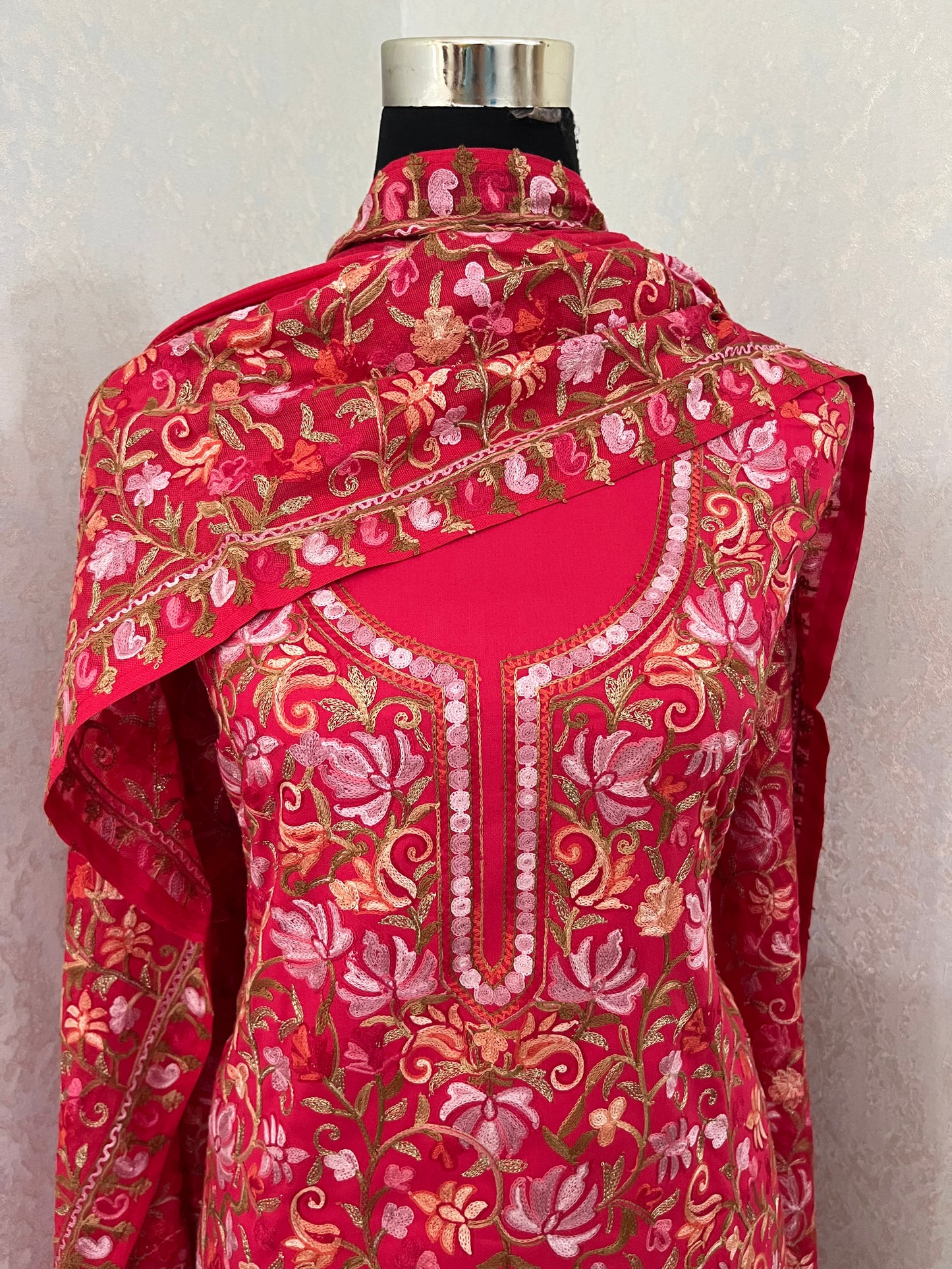 Hot Pink Cotton Kashmiri Suit