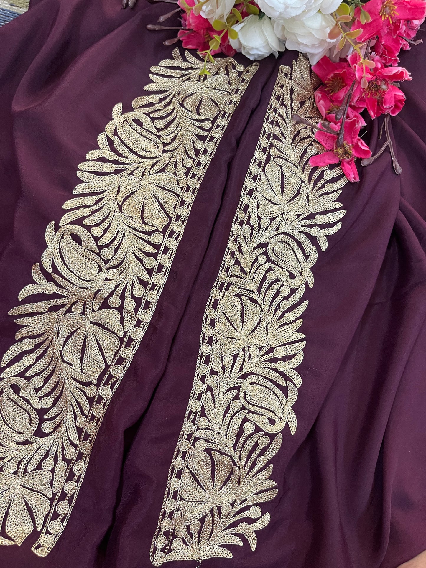 Coke Crape Kashmiri Tilla Saree