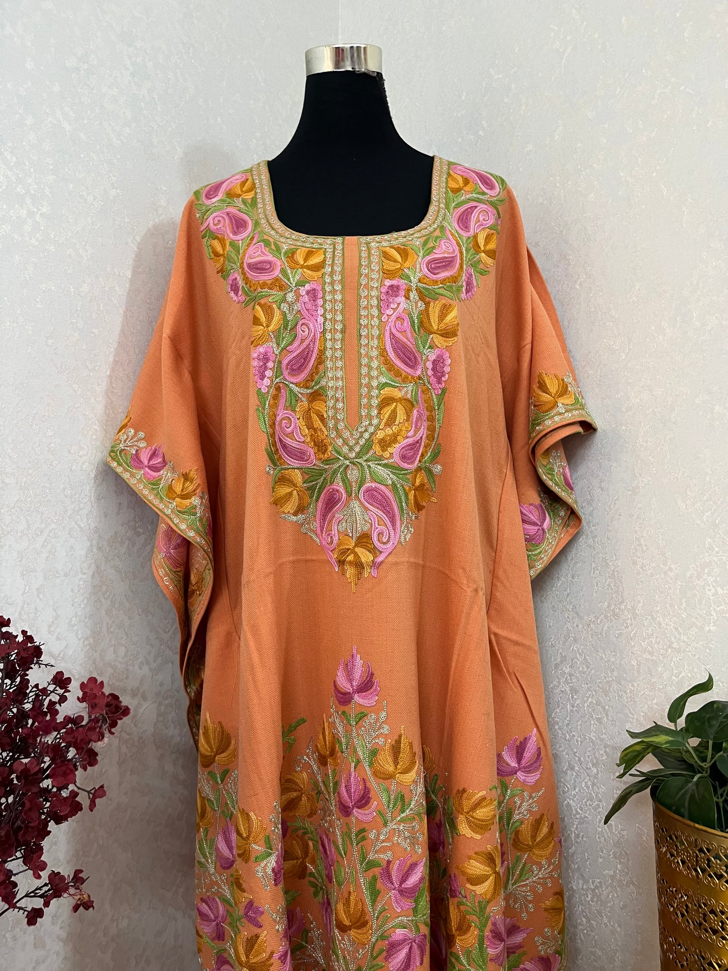 Orange Woollen Kashmiri Kaftan Set