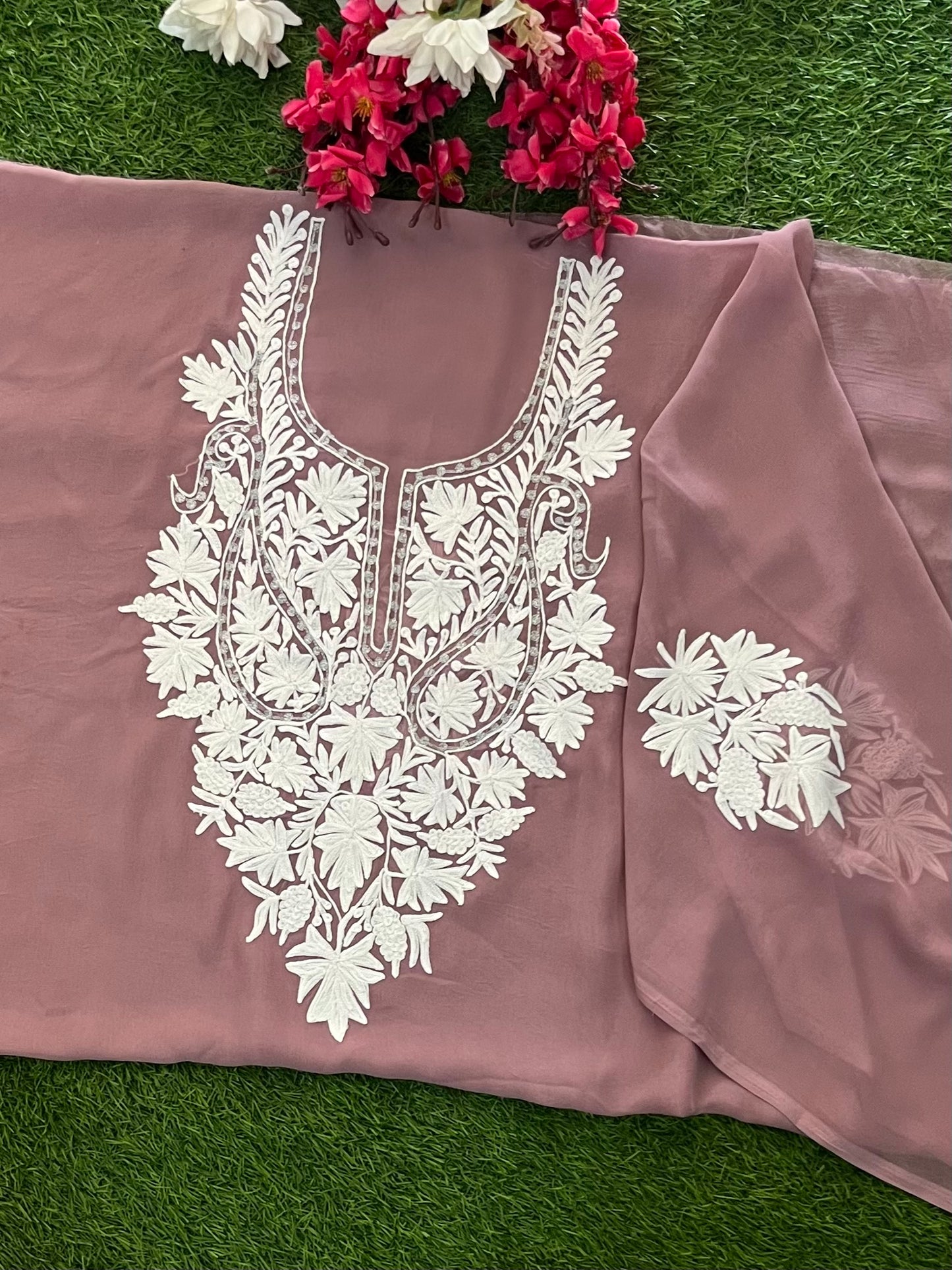 Lilac Georgette Kashmiri Kurta Material