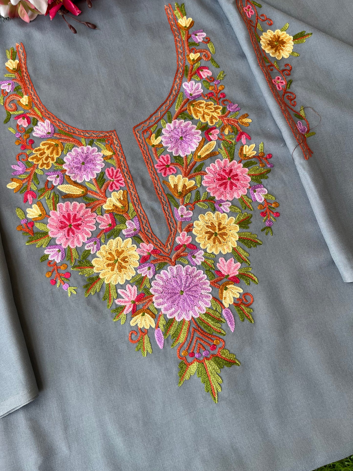 Grey Cotton Two Piece Suit (Hand Embroidered)