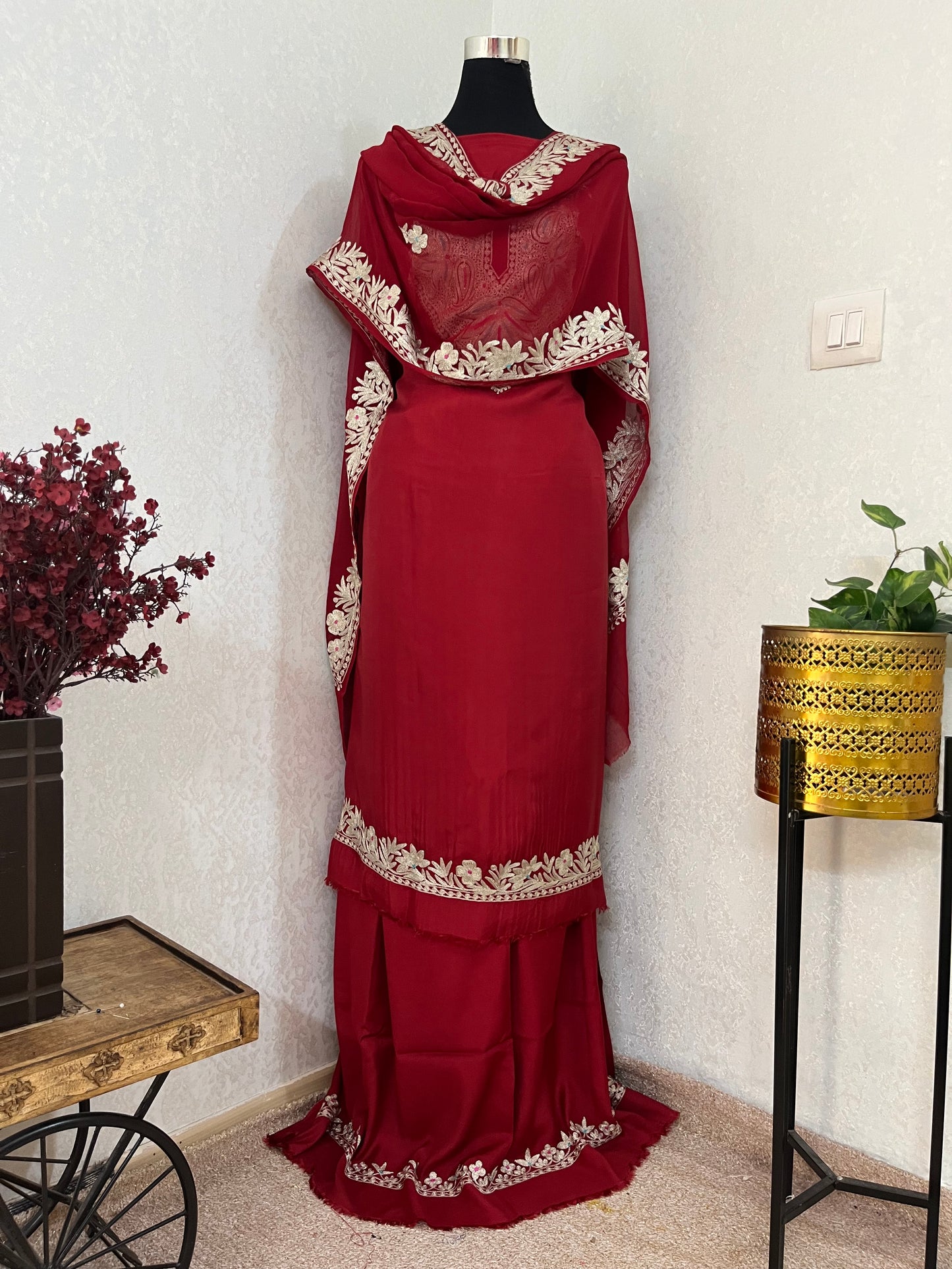 Maroon Opada Silk Kashmiri Suits