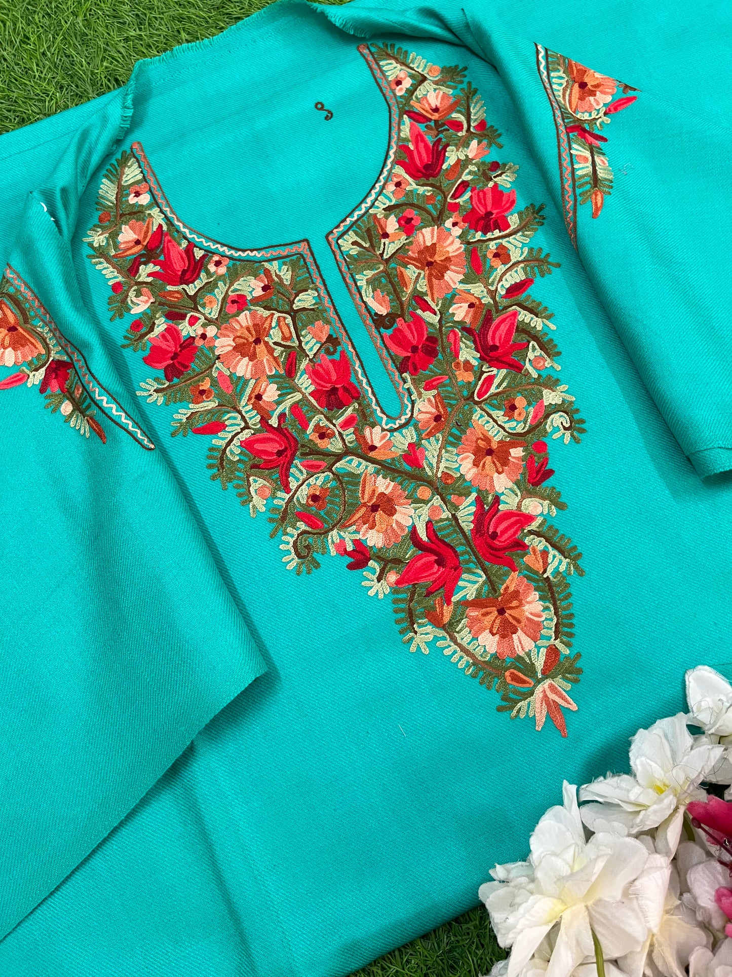 Sea Green Woollen Aari Embroidered 3pc suit