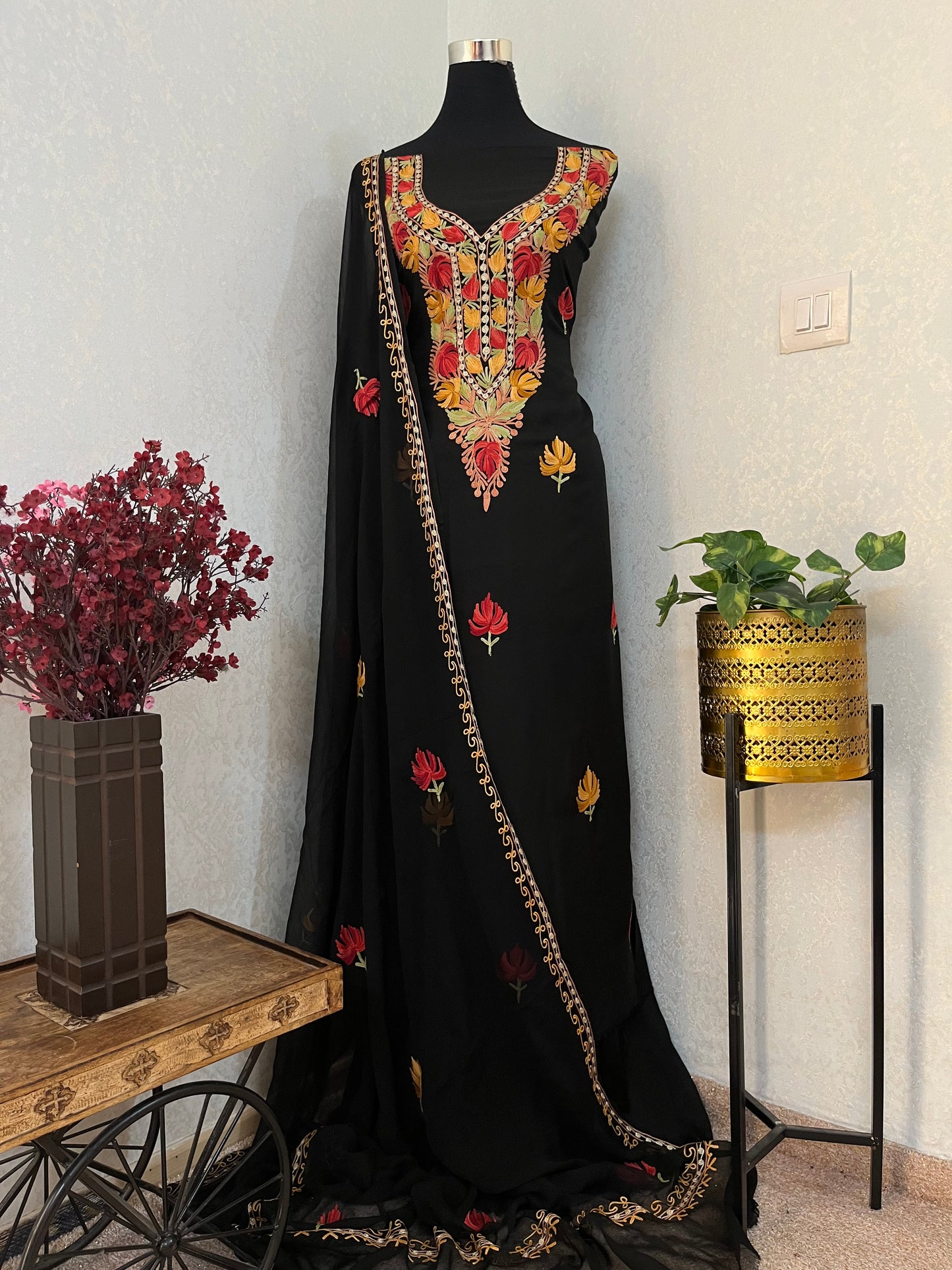 Black Muslin Cotton Aari Embroidered 3pc set