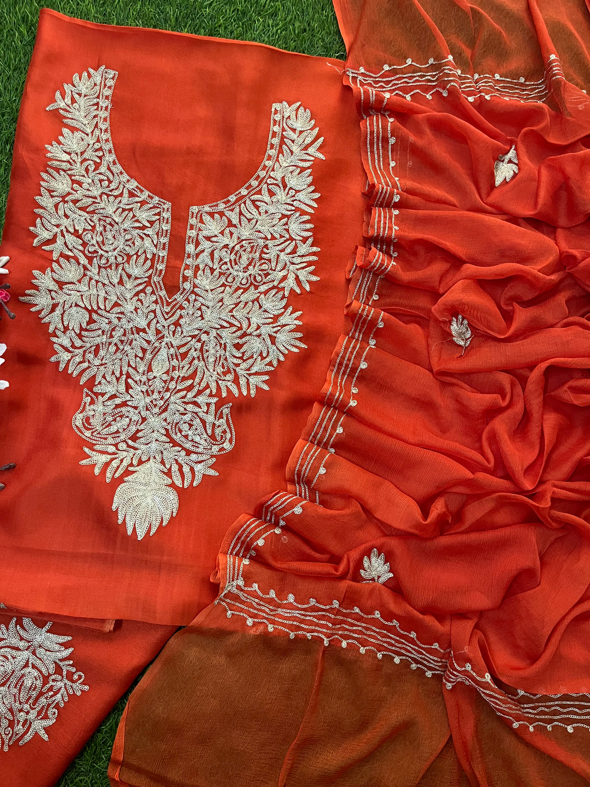 Rust Silk Tilla Kashmiri Suit