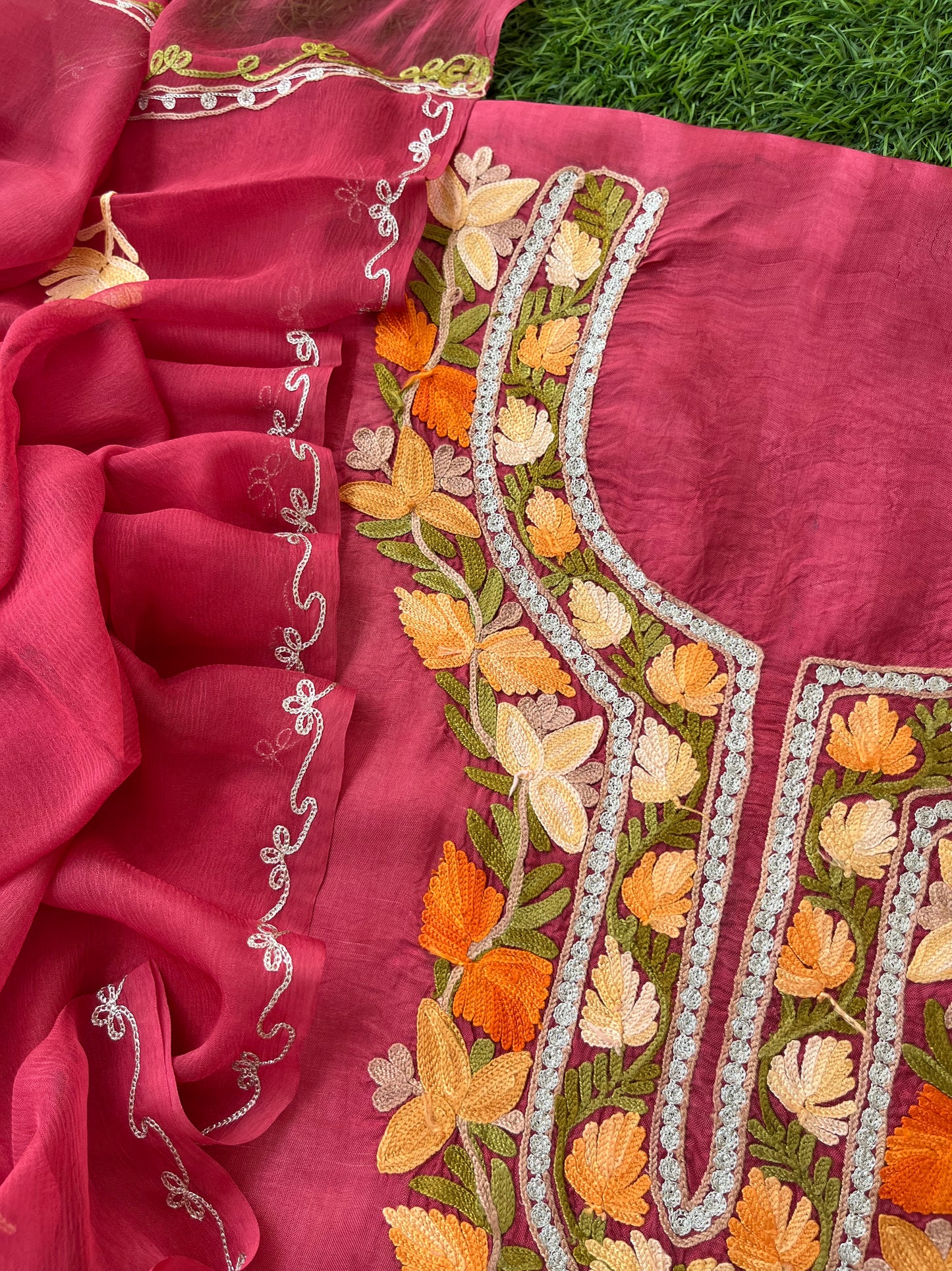 Blush Pink Opada Silk Aari Embroidered Suit material