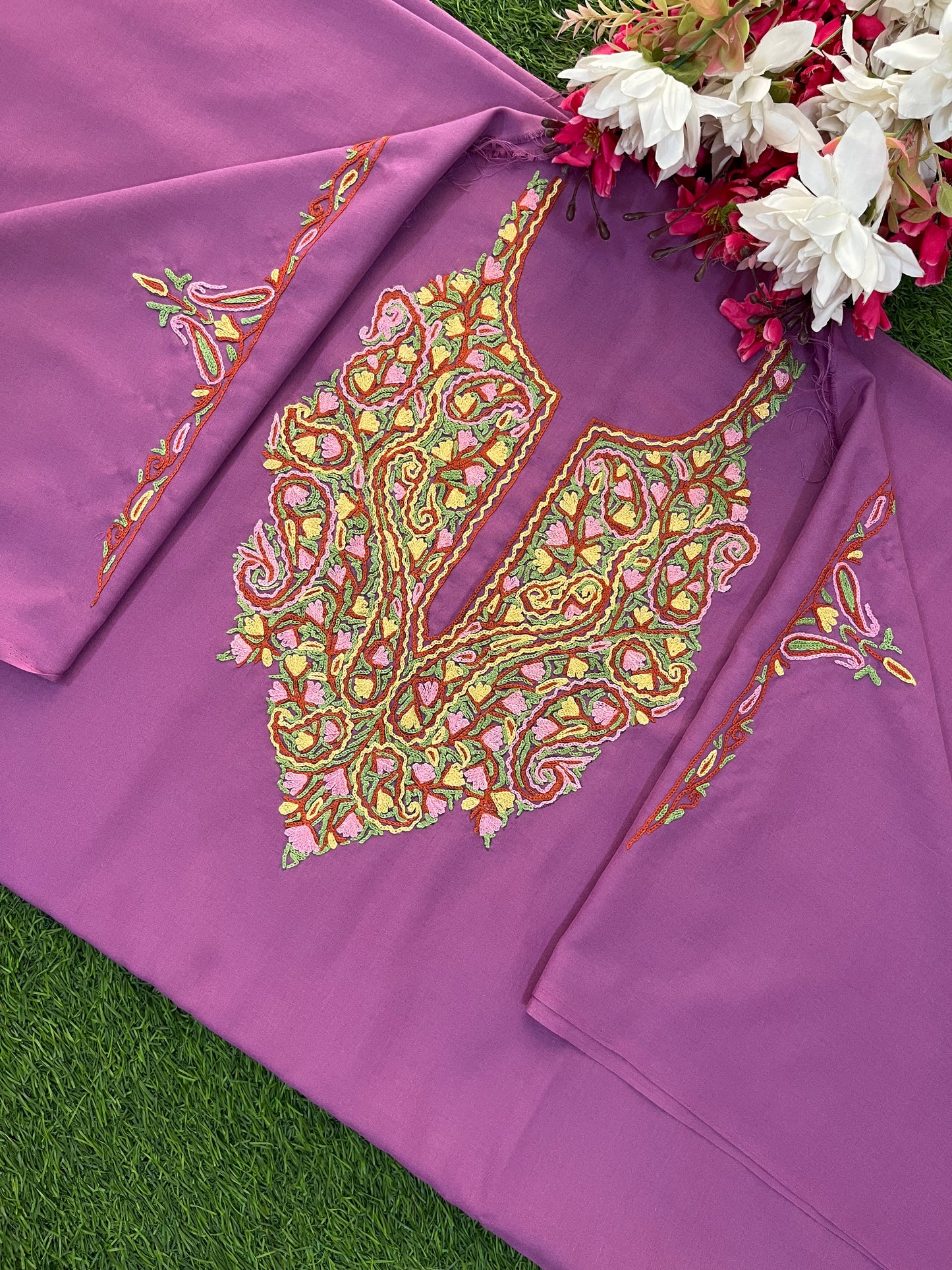 Soft Purple Cotton Two Piece Suit (Hand Embroidered)
