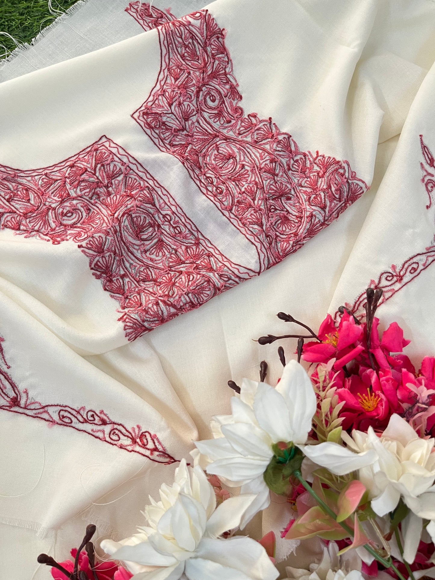 Off White Cotton Cord Set (Hand Embroidered)