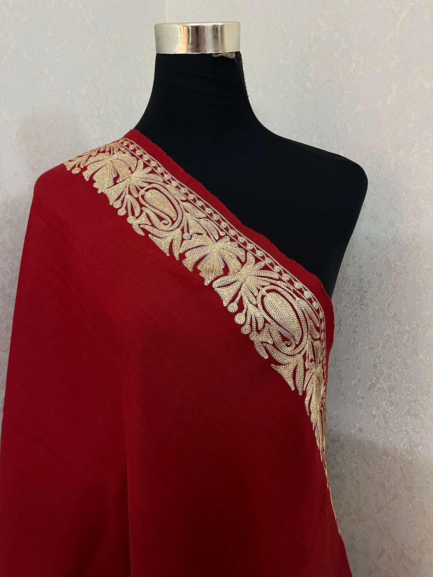 Maroon Semi Pashmina Tilla Embroidered stole