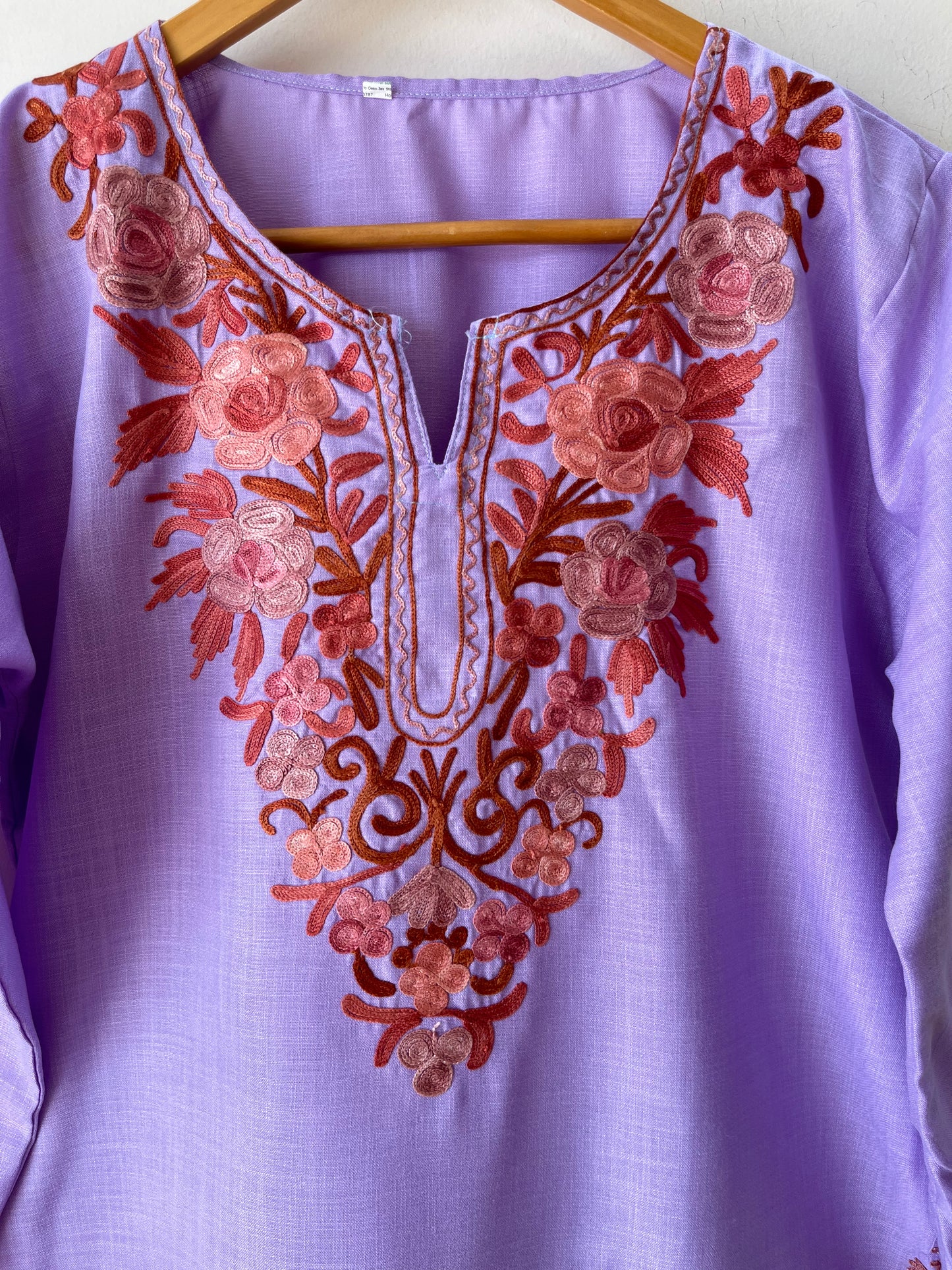 Lavender Cotton Aari Work Kurti