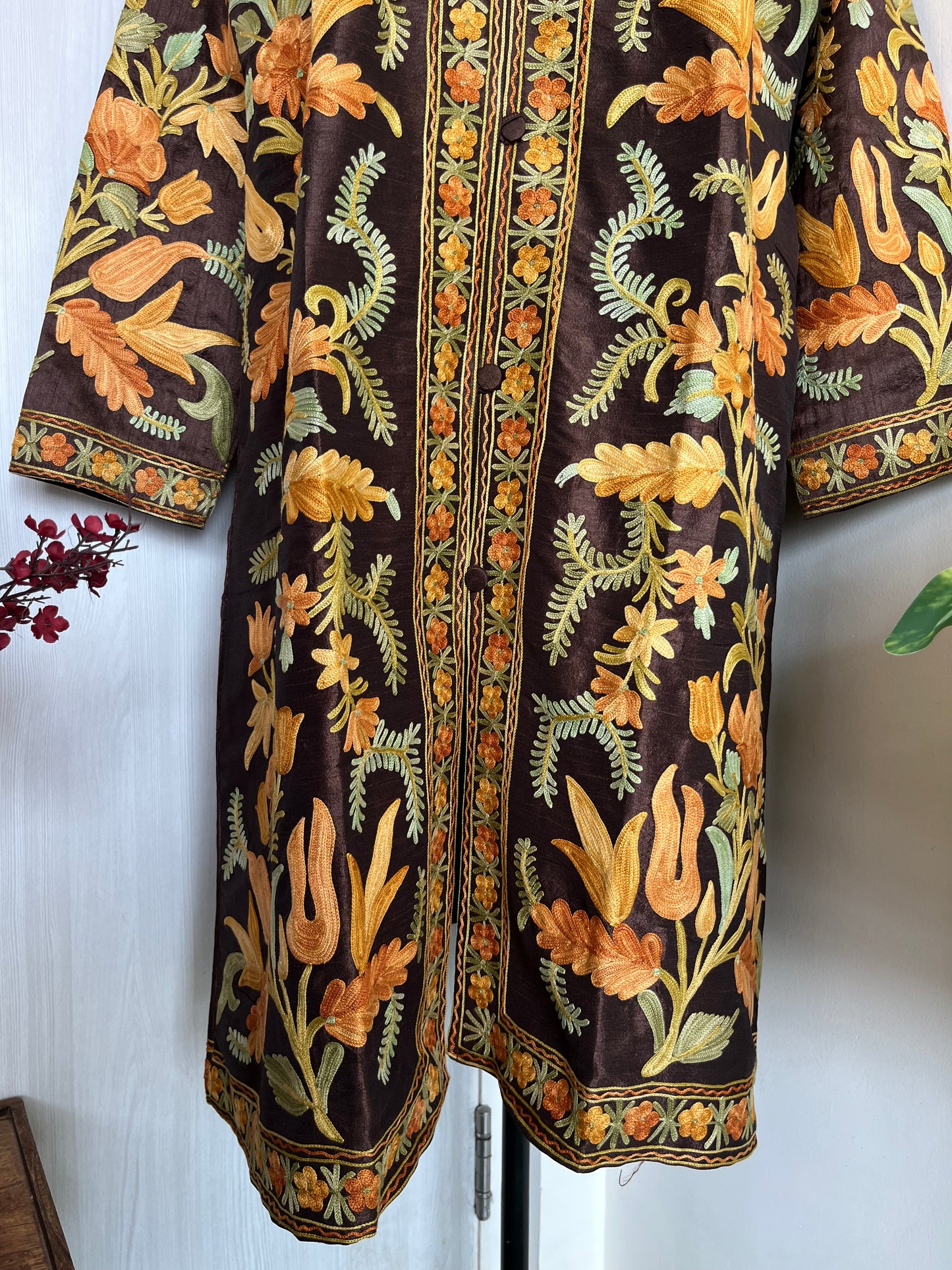 Chocolate Brown Aari  Embroidered Silk Jacket