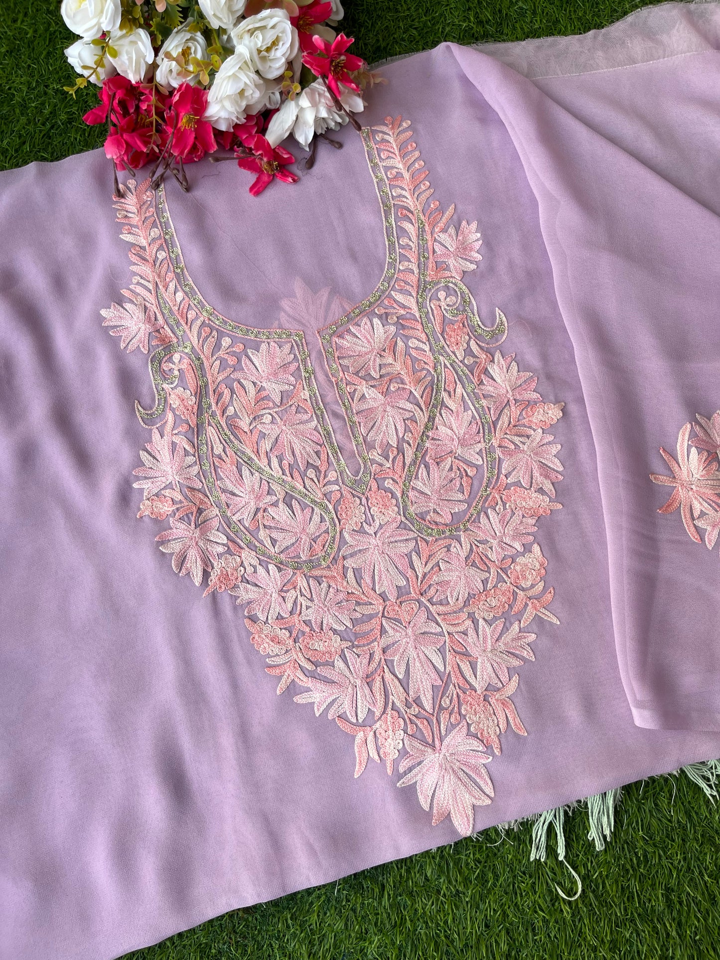 Lilac Georgette Kashmiri Kurta Material