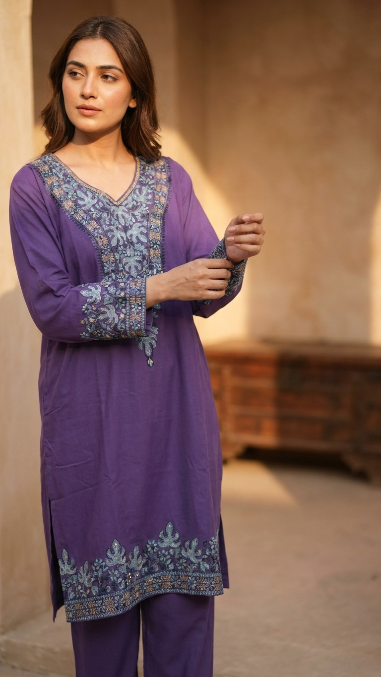 Purple Cotton Stitched Co-ord Set( 44)