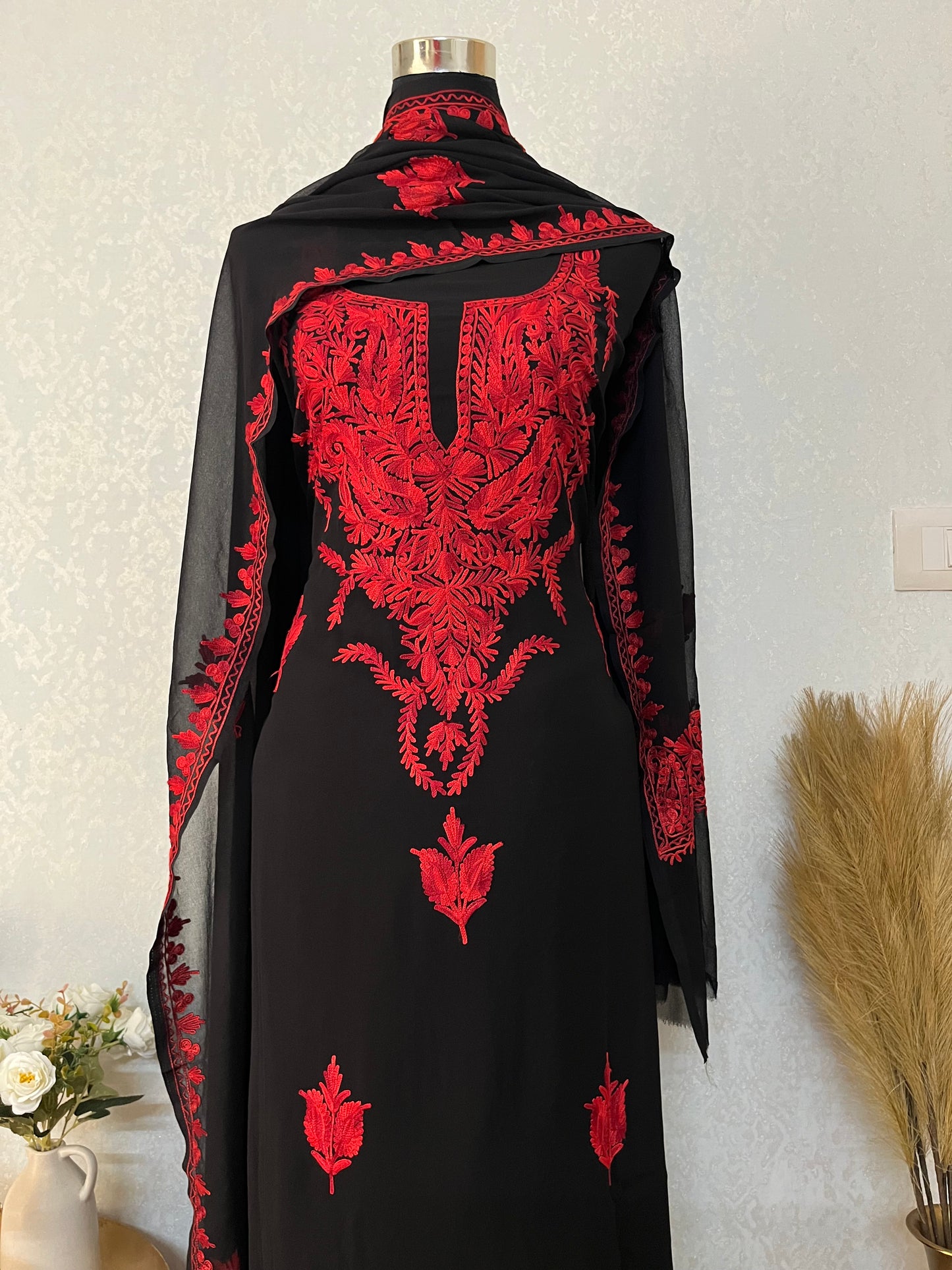 Georgette Black 3 Pc Kashmiri Suit
