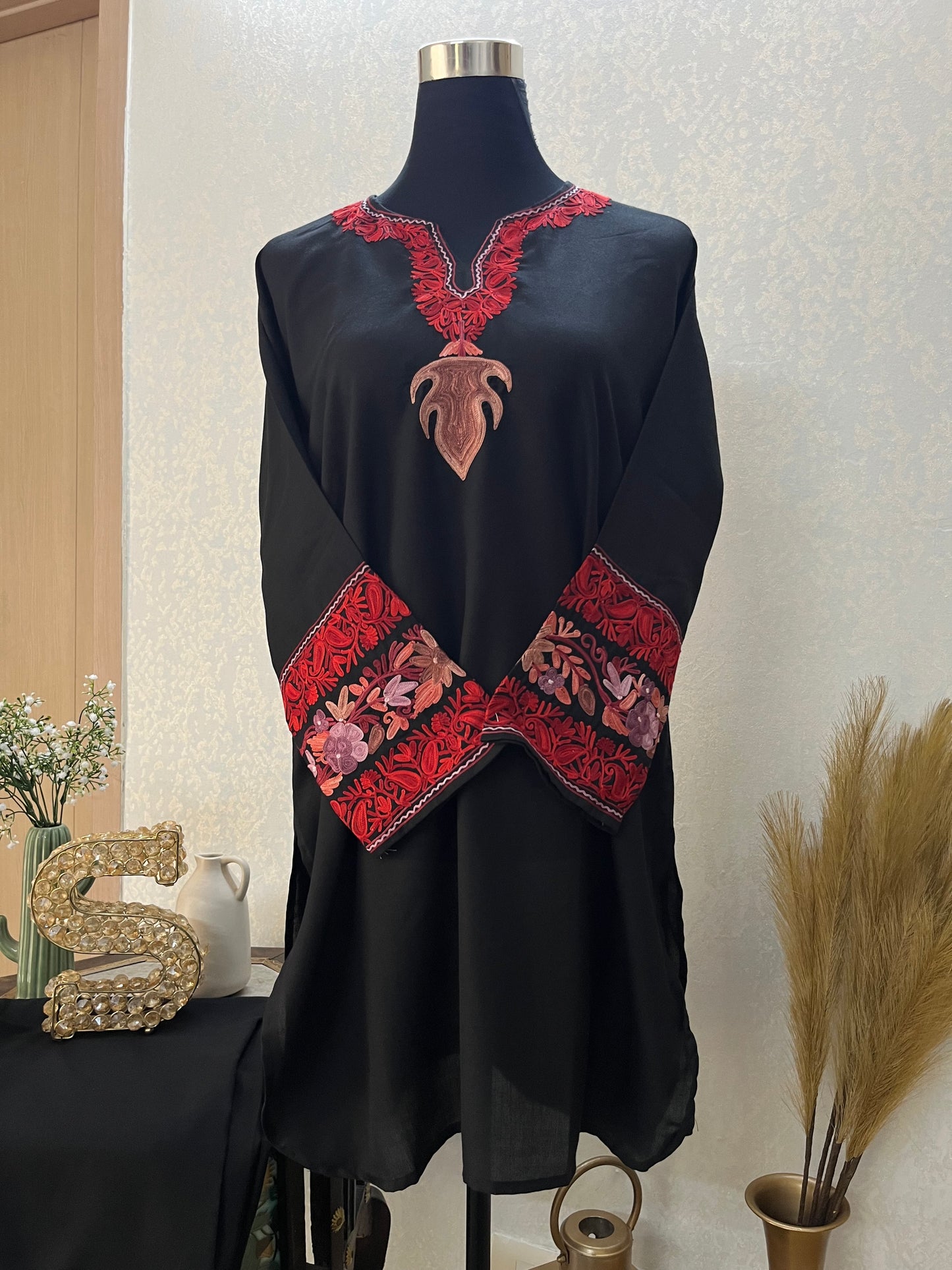Black Cotton Embroidered Co-ord Set(40)