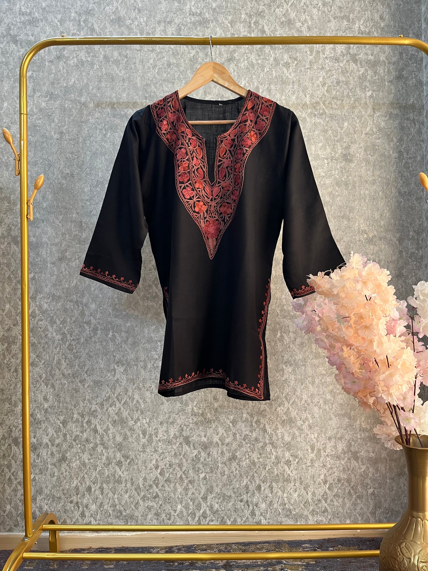 Black Cotton Aari Work Kurta