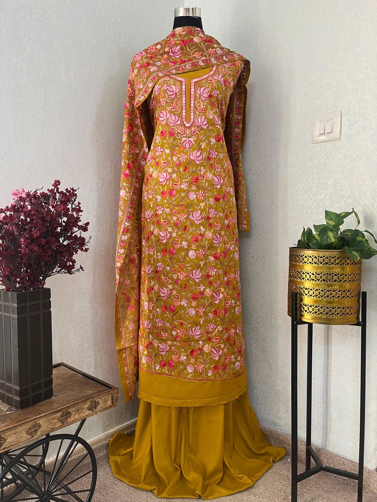 Golden Yellow Cotton Kashmiri Suit