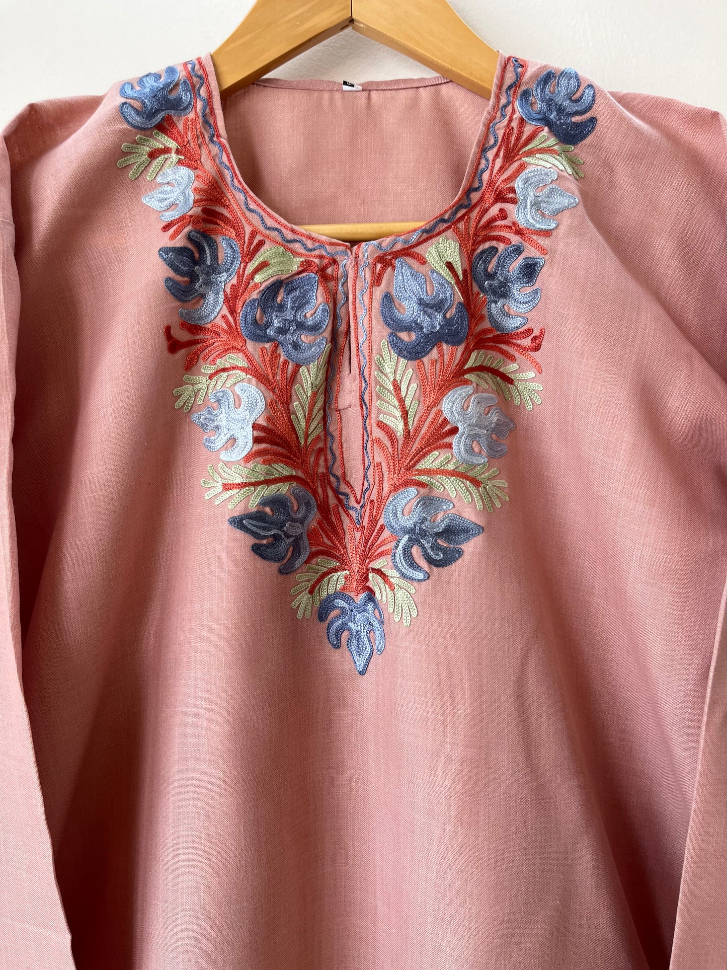 Soft Pink Cotton Aari Work Kurta