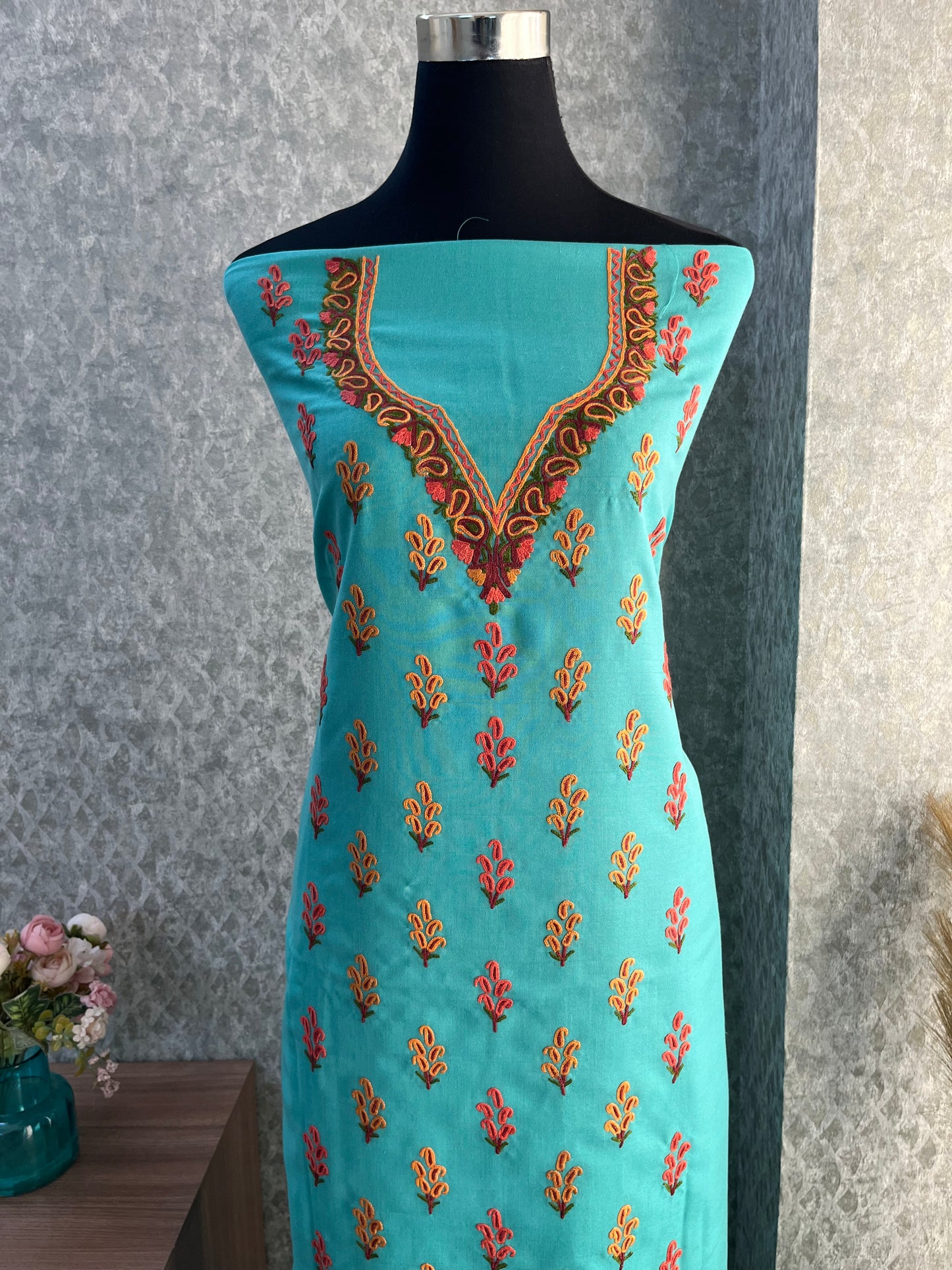 Cotton Pastel Green Two Piece Set (Hand Embroidered)