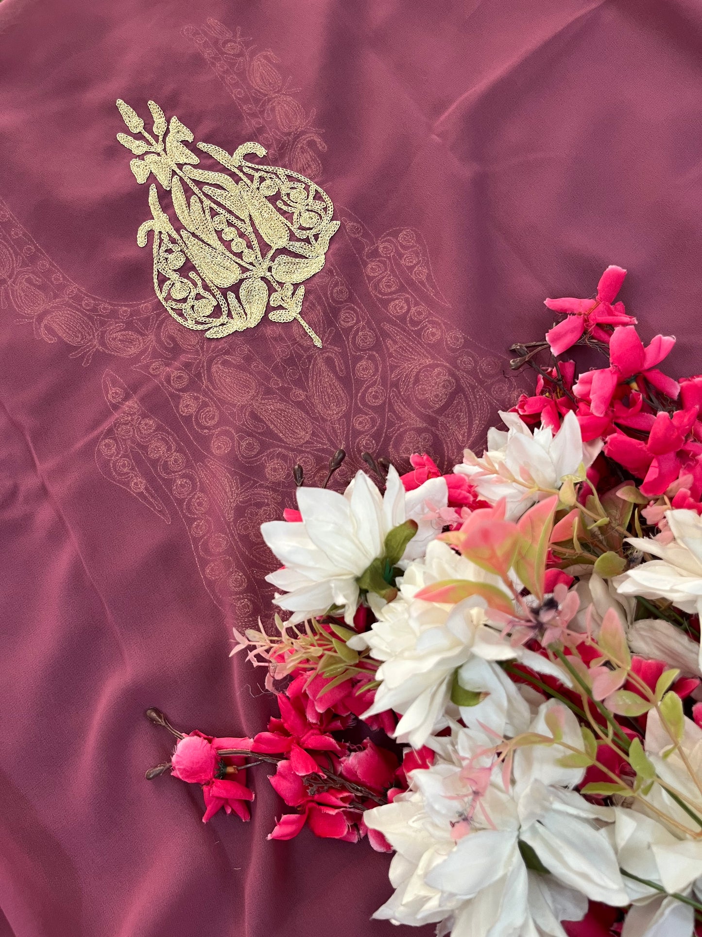 Mauve Georgette Kashmiri Kurta (Unstitched)