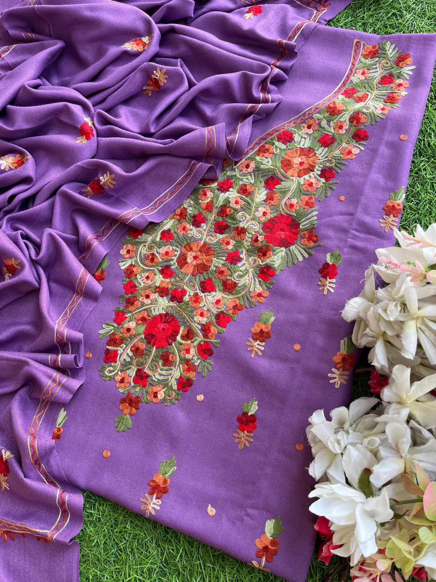 Purple Woollen Aari Embroidered 3pc suit