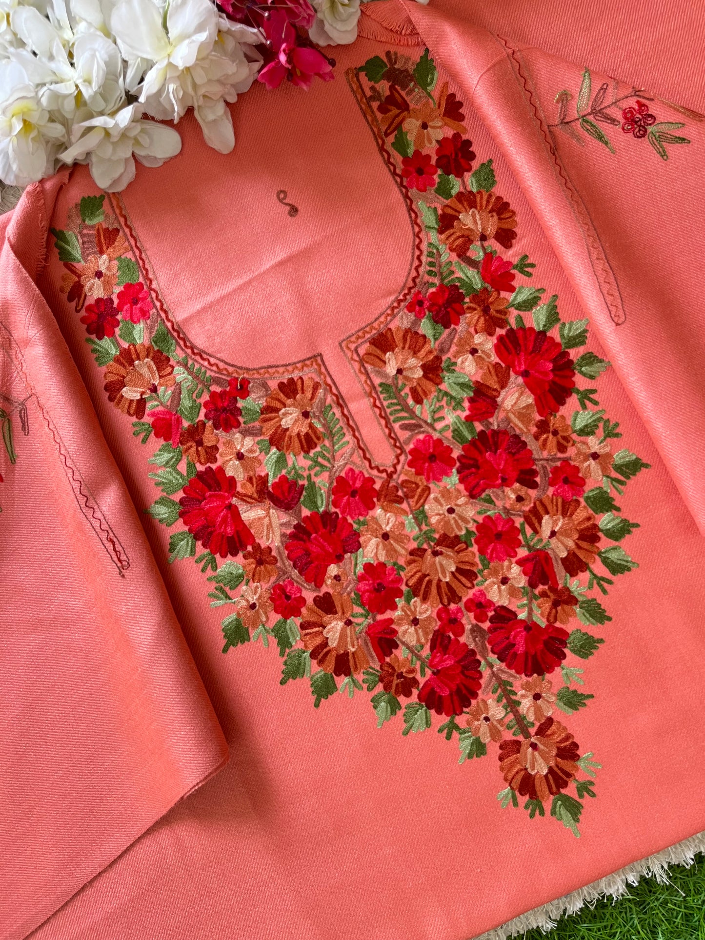 Rose Pink Woollen Aari Embroidered 2pc suit 5mtr