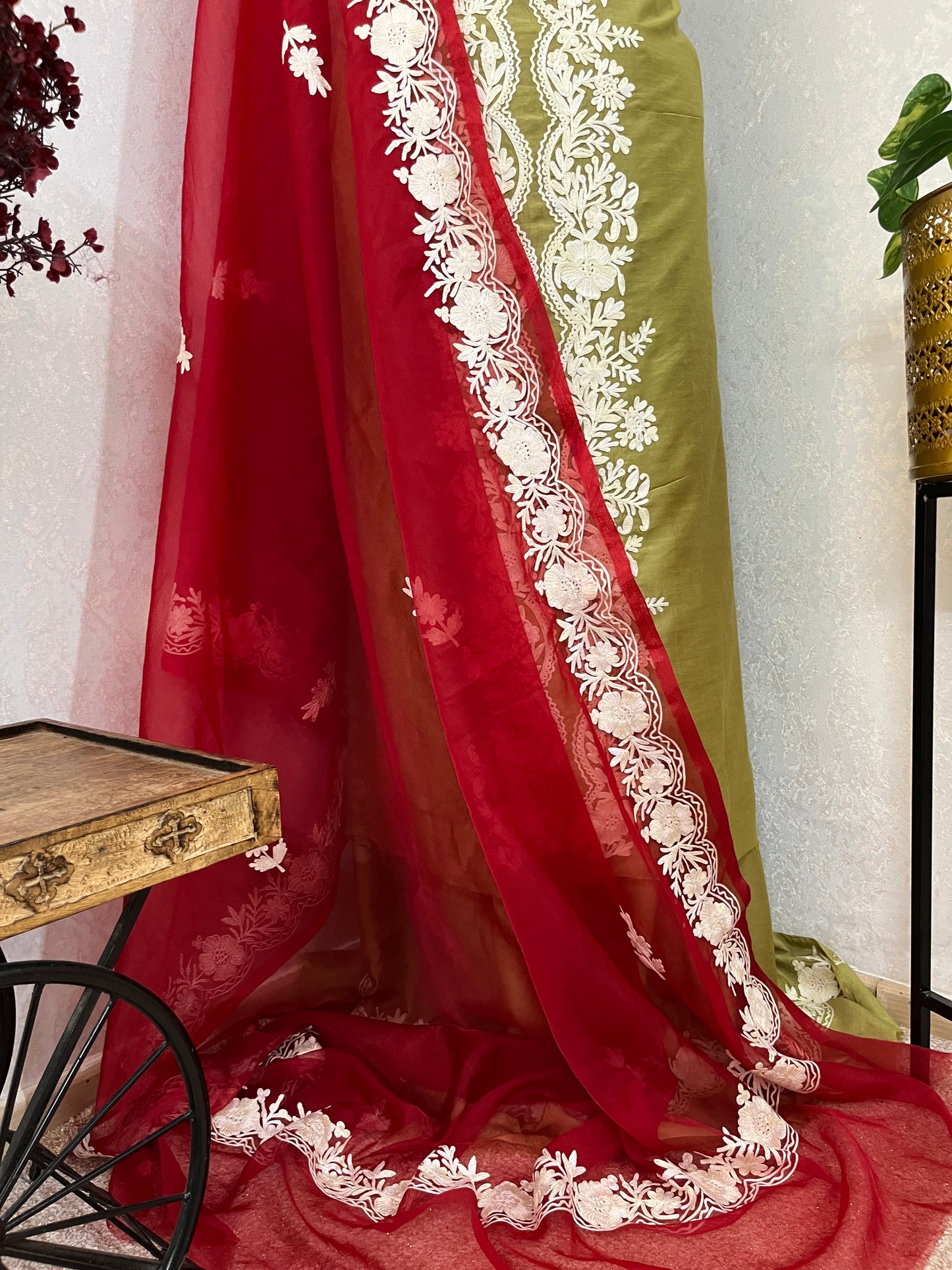 Pista Green Chanderi Silk Kashmiri Suit