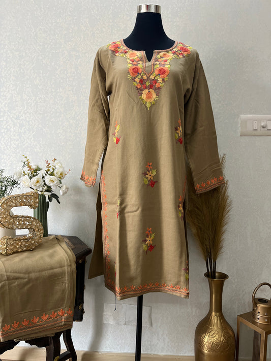 Beige Woollen Kashmiri Co-Ord Set ( Size 42)