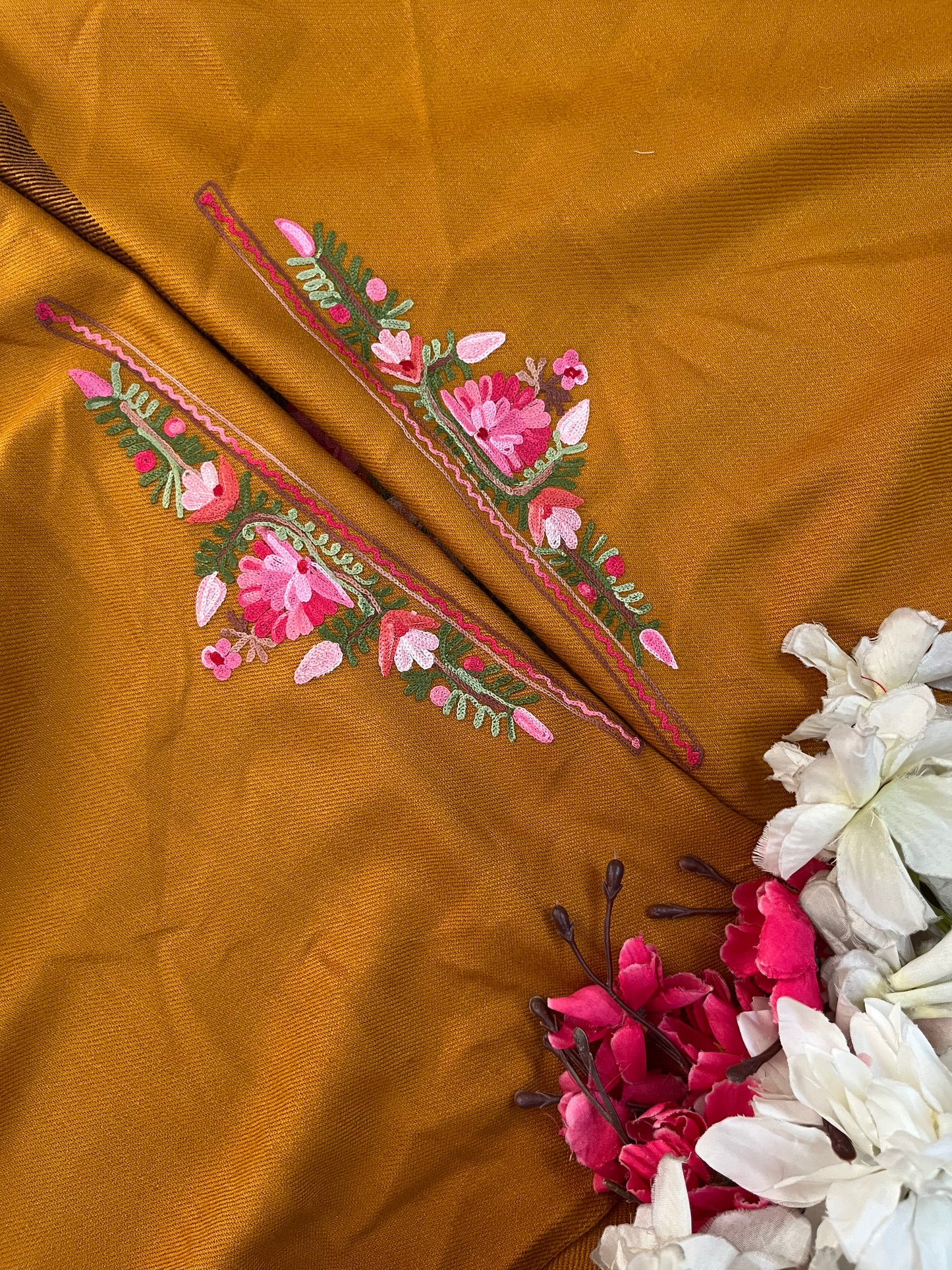 Mustard Woollen Aari Embroidered 2pc suit 5mtr