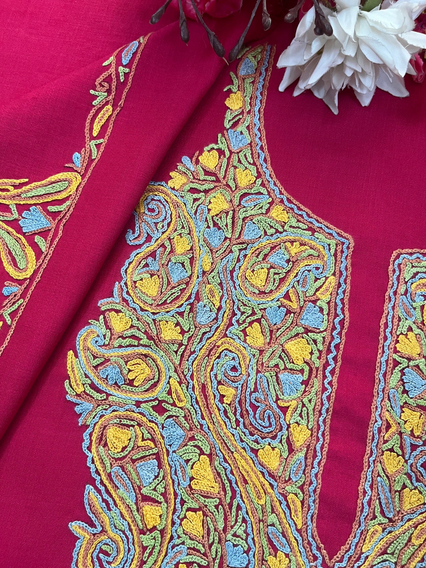 Hot Pink Cotton Two Piece Suit (Hand Embroidered)