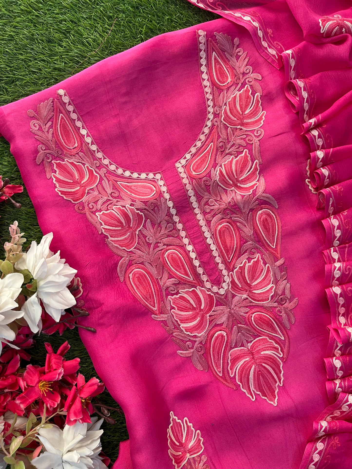 Hot Pink Opada Silk Kashmiri Suit