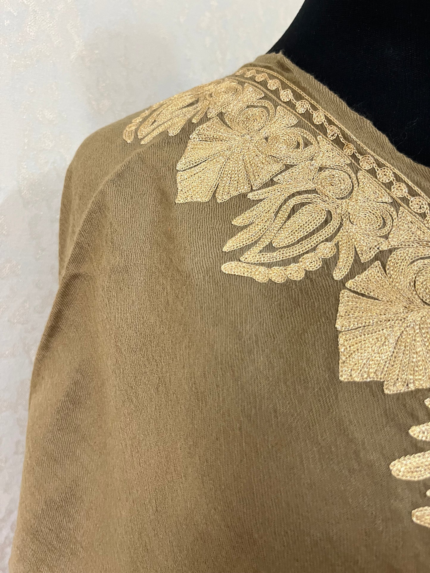 Beige Semi Pashmina Tilla Embroidered stole