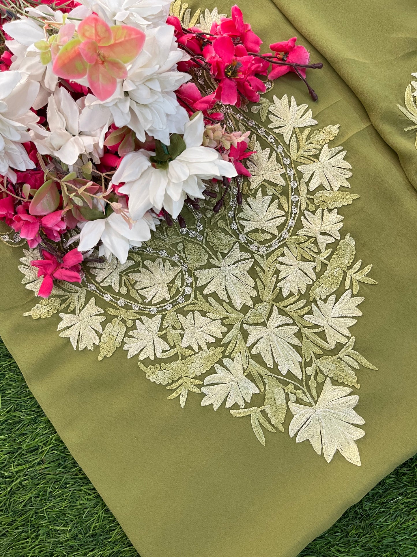 Light Green Georgette Kashmiri Kurta Material