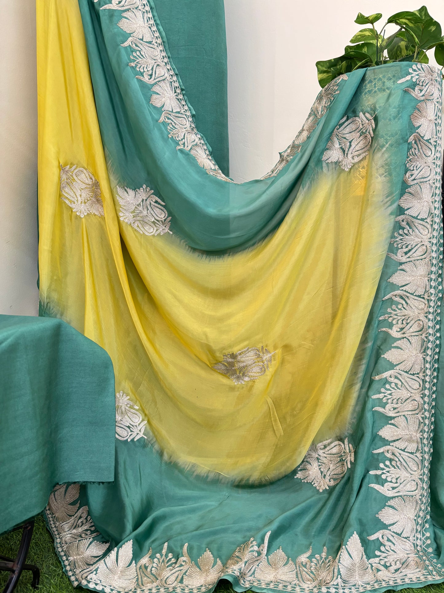 Sanam Pastel Green Silk Kashmiri Suit