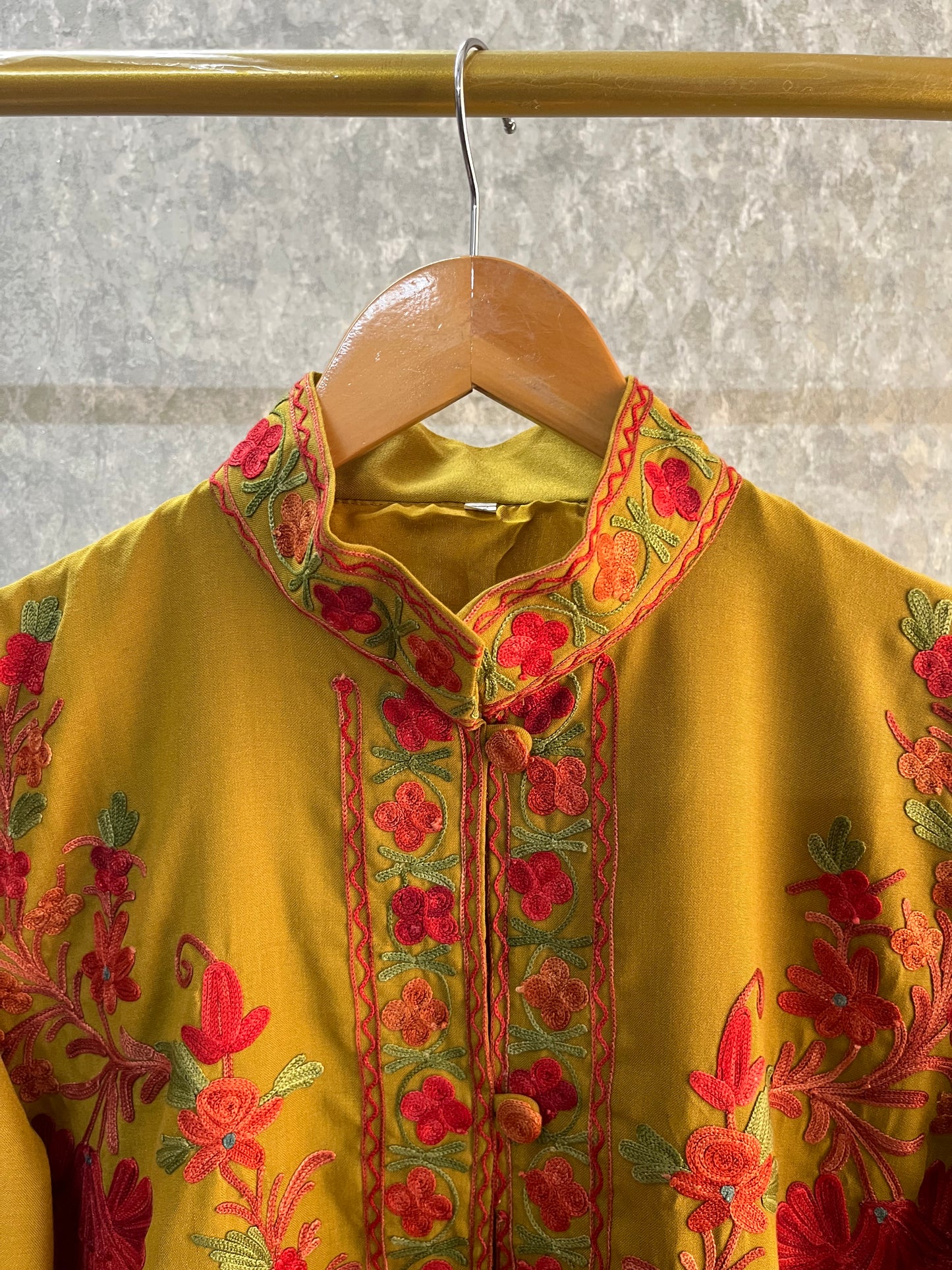 Henna Green Cotton Aari Work Jacket